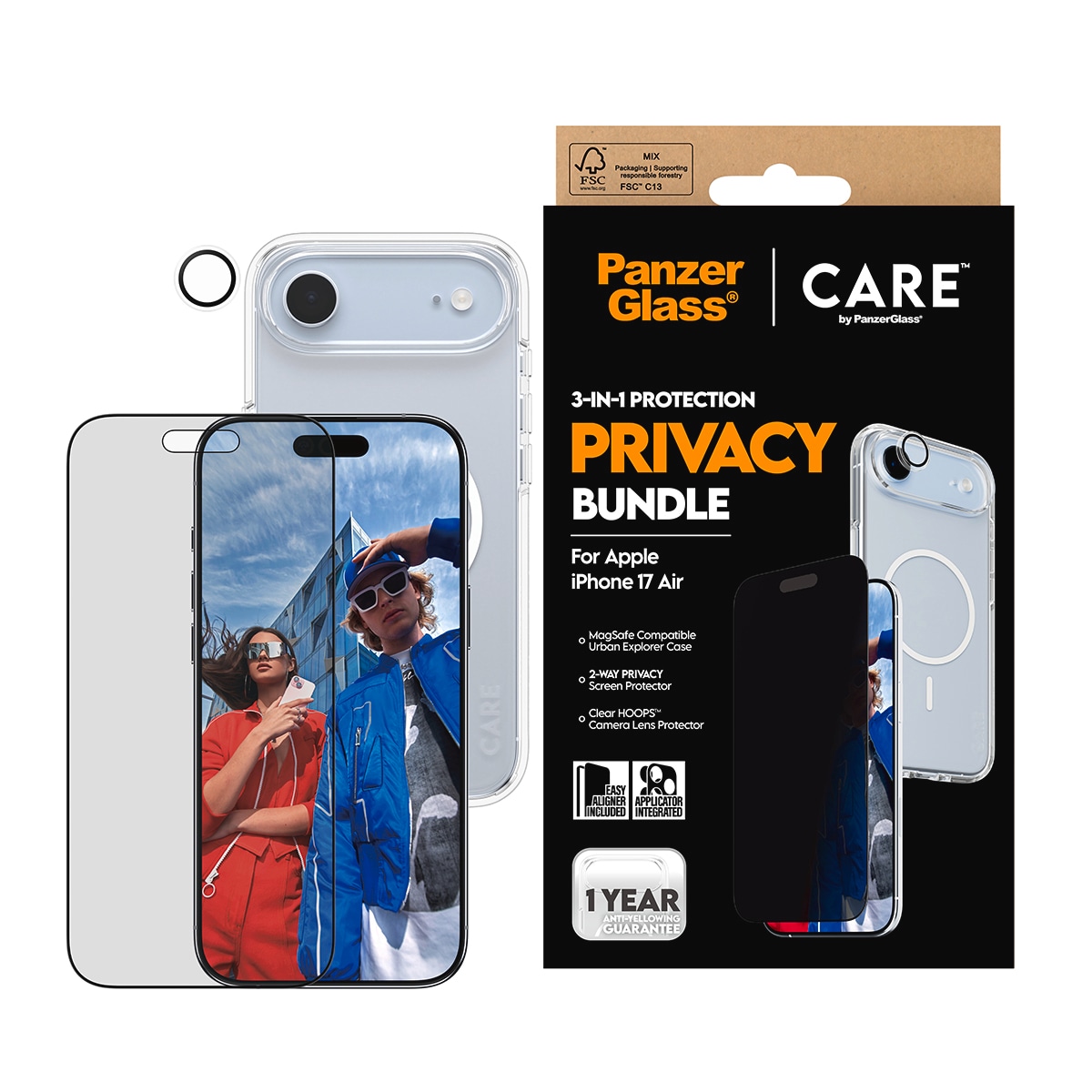 Image of CARE by PanzerGlass Handyhülle "3-in-1 Flagship Privacy Bundle Apple iPhone 17 Air" Smartphones Backcover, Schutzhülle, Handyschutzhülle, Case, Schutzcase, stossfest