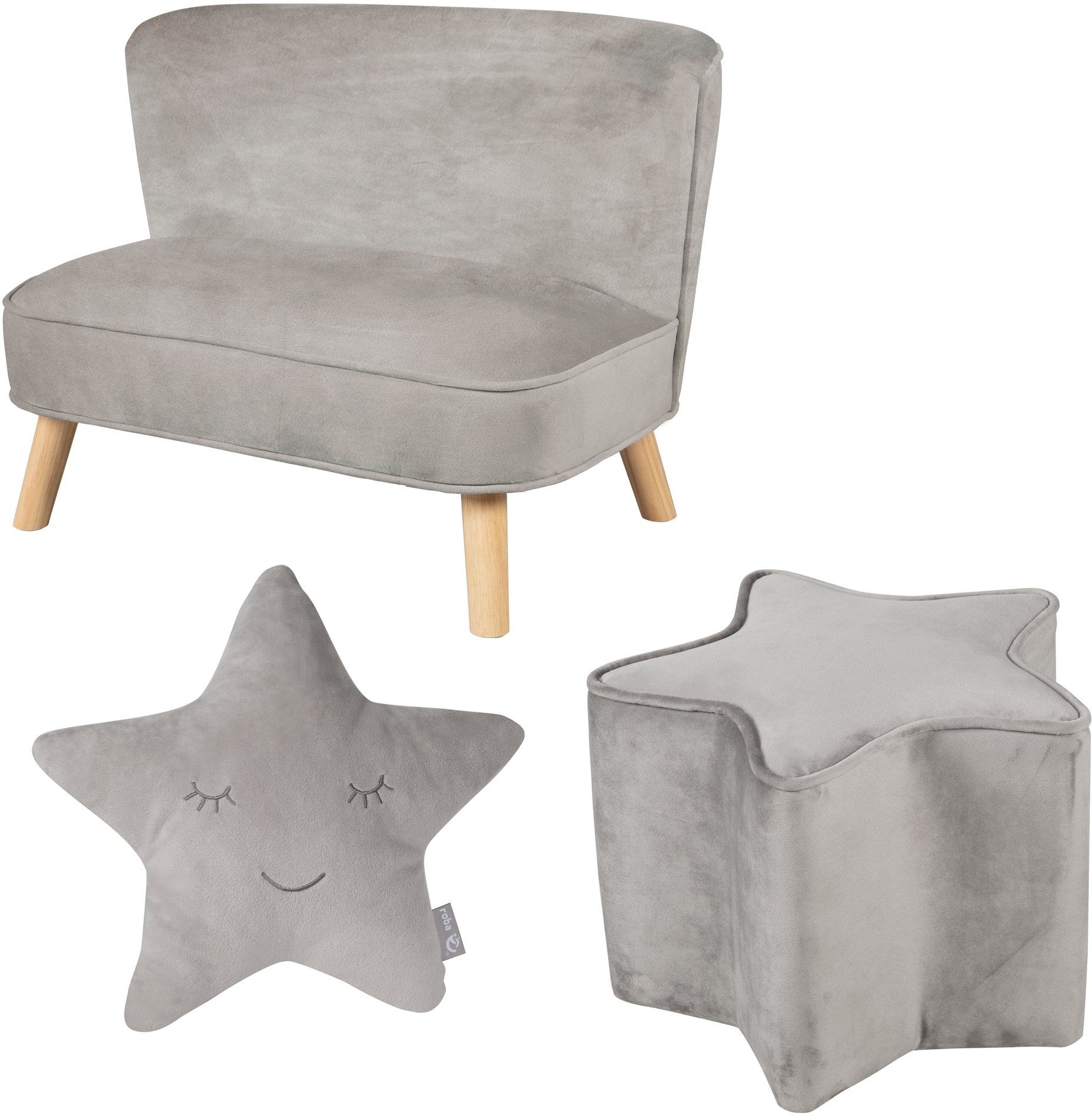 Image of roba Kindersitzgruppe "Lil Sofa" Set, 3 Stk. tlg. bestehend aus Kindersofa, Kinderhocker und Dekokissen in Sternform