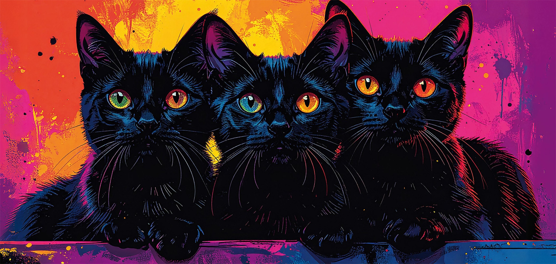 Image of Bönninghoff Bild "Wandbild BUNTE KATZE 33x70 cm – Leinwandbild Keilrahmen Deko modern" Katze Katzen Katzenbilder auf Keilrahmen gespannt