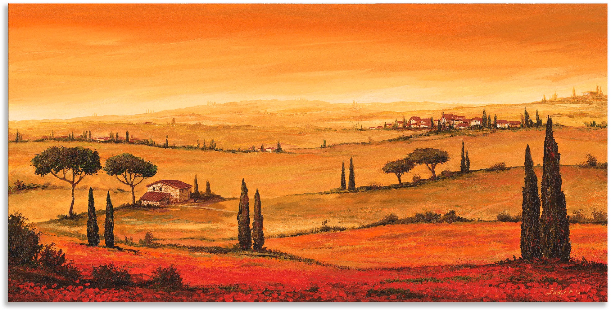 Image of Artland Wandbild »Mohnfeld in der Toskanalandschaft«, Europa, (1 St.), in vielen Grössen & Produktarten - Alubild / Outdoorbild für den Aussenbereich, Leinwandbild, Poster, Wandaufkleber / Wandtattoo auch für Badezimmer geeignet bei Ackermann Versand Schw