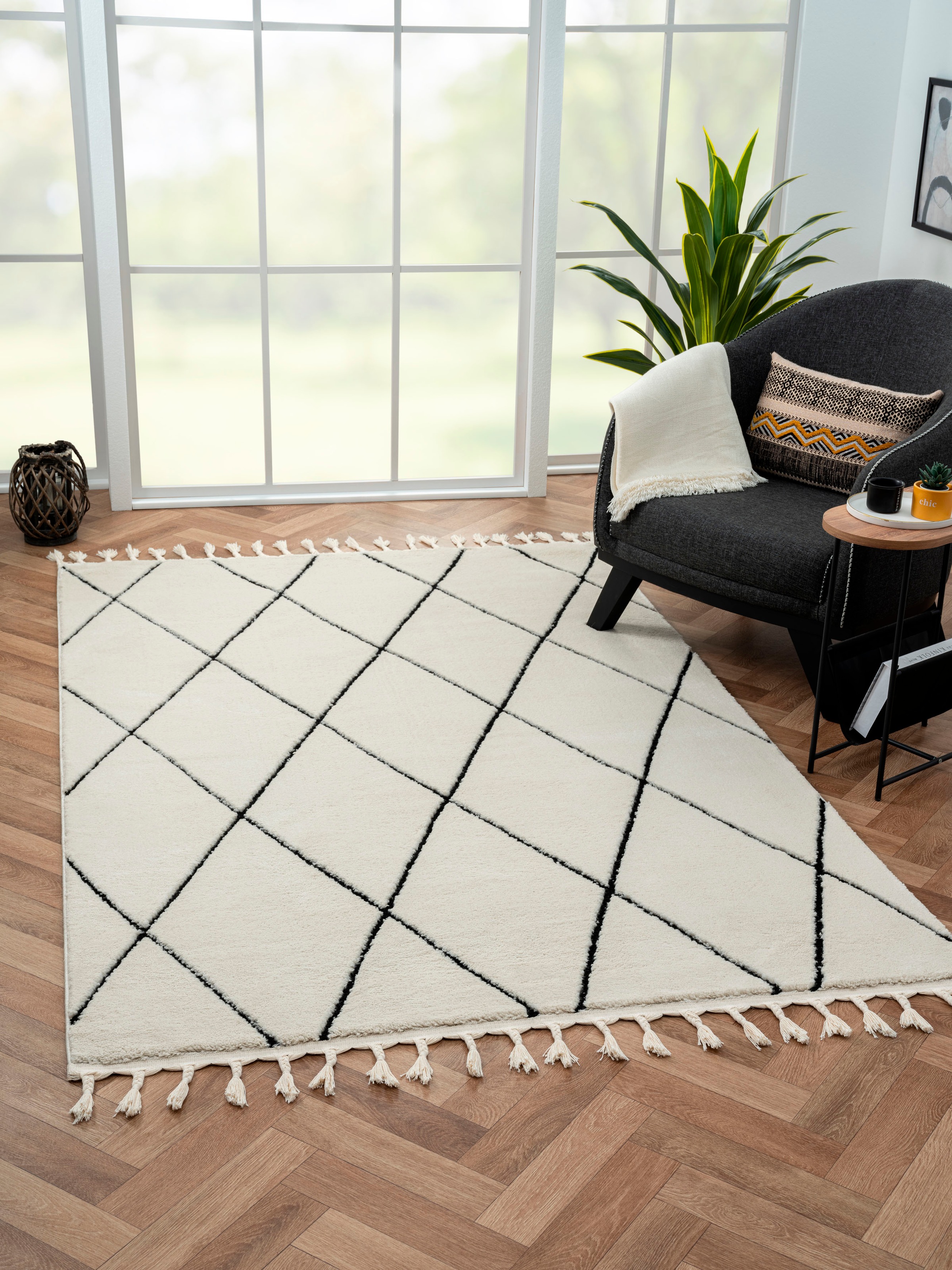 Image of Myflair Möbel & Accessoires Hochflor-Teppich "Moroccan Diamond" rechteckig 24 mm Höhe modern, marokkanisches Design, Rauten Muster, weich durch Hochflor
