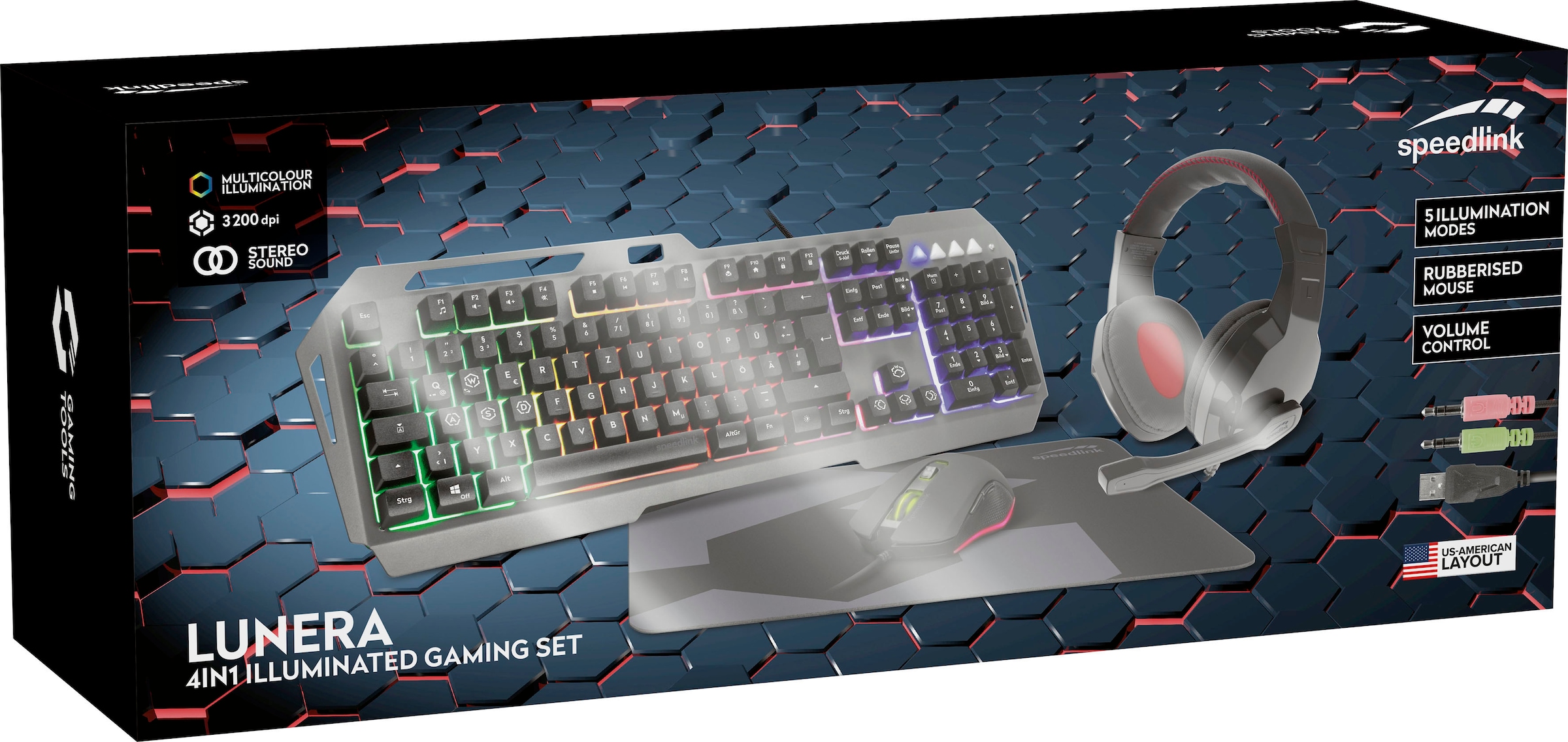 Speedlink Gaming-Tastatur »LUNERA 4in1 Gaming- Starter- Set«, (Fn-Tasten-Funktionstasten), Headset, Maus & Mauspad