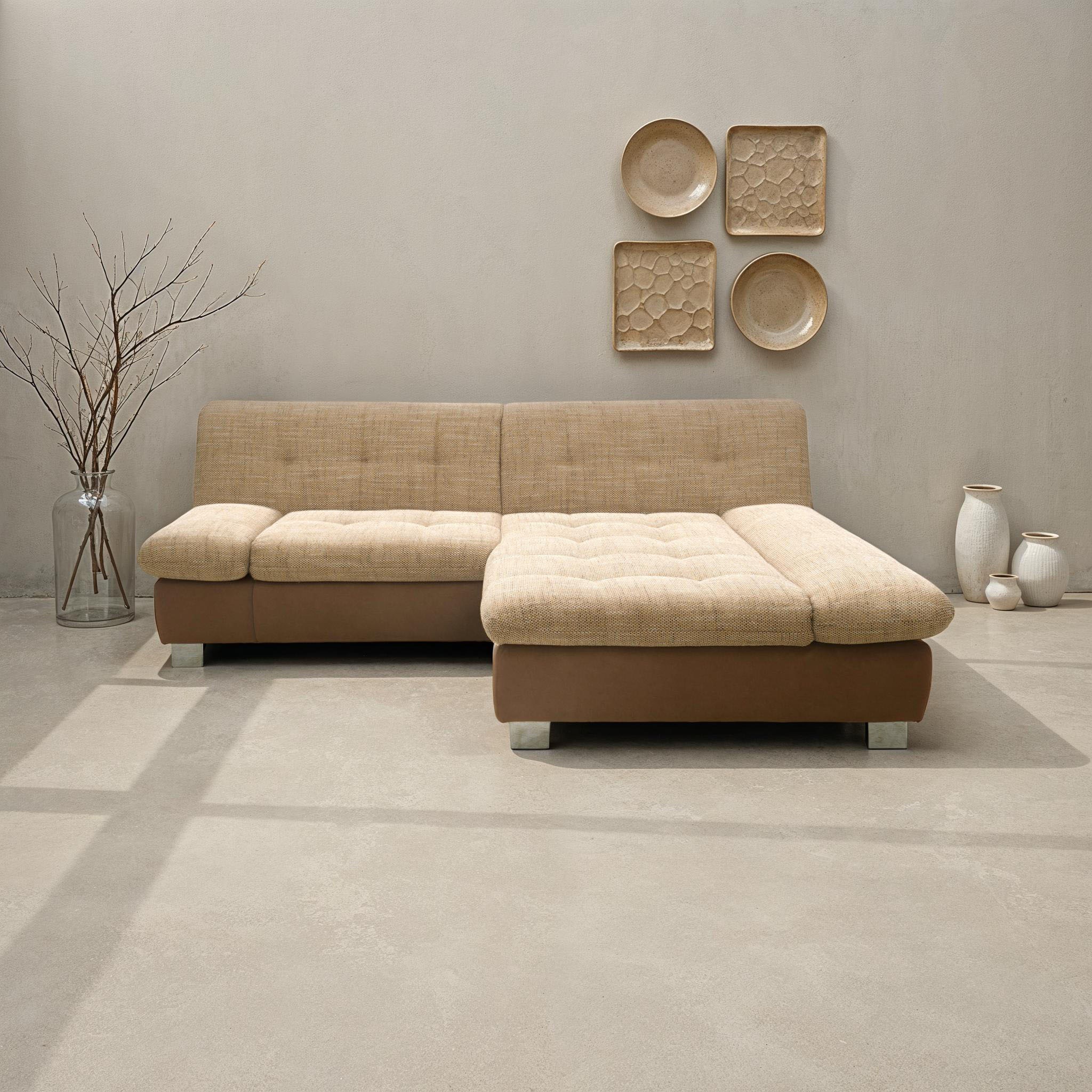DOMO collection Ecksofa »100031 kompakte Stellmasse, komfortabel und bequem, L-Form«, wahlweise mit Bettfunktion und Armteilverstellung. Breite 234cm