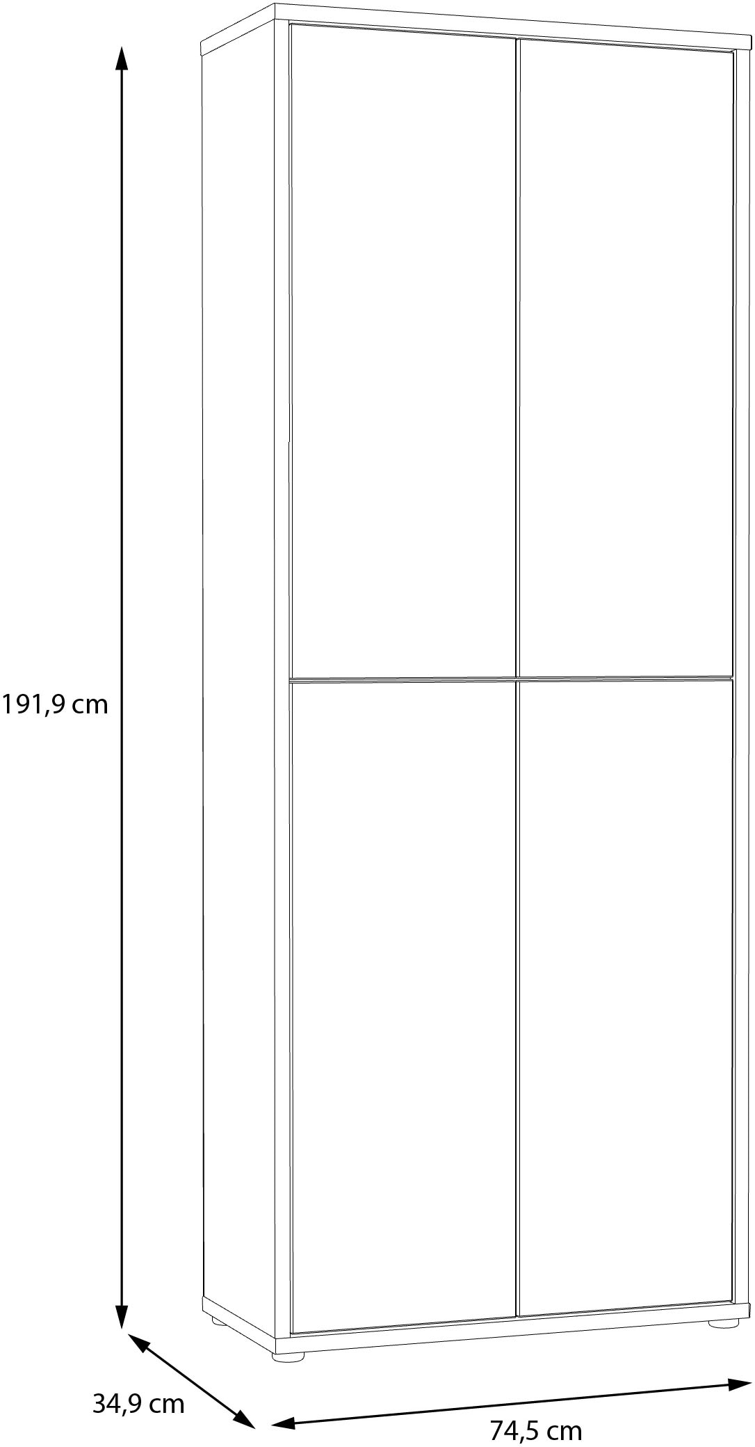 FORTE Schuhschrank »Alice Springs, Schuhschrank, Höhe 191,9 cm, 4 Türen, viel Platz« B/H/T 74,5/191,9/34,9 cm,  Stauraumschrank, Mehrzweckschrank, Breite 74,5 cm, mit 8 Böden