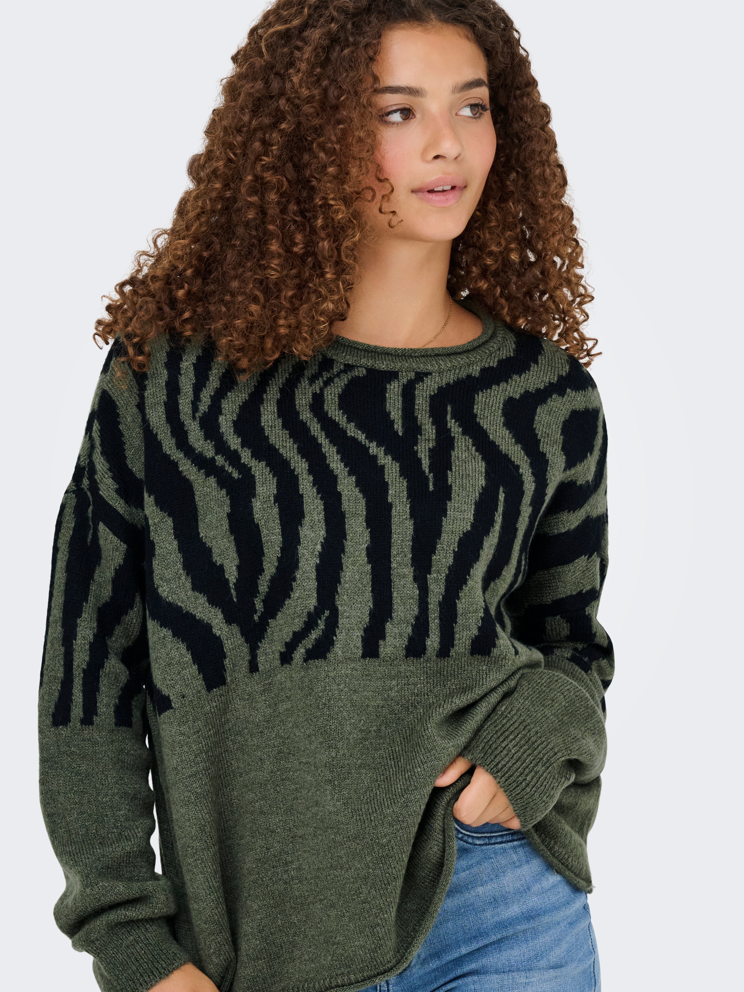 ONLY Rundhalspullover »ONLJADE ANIMAL LS O-NECK NOOS KNT«