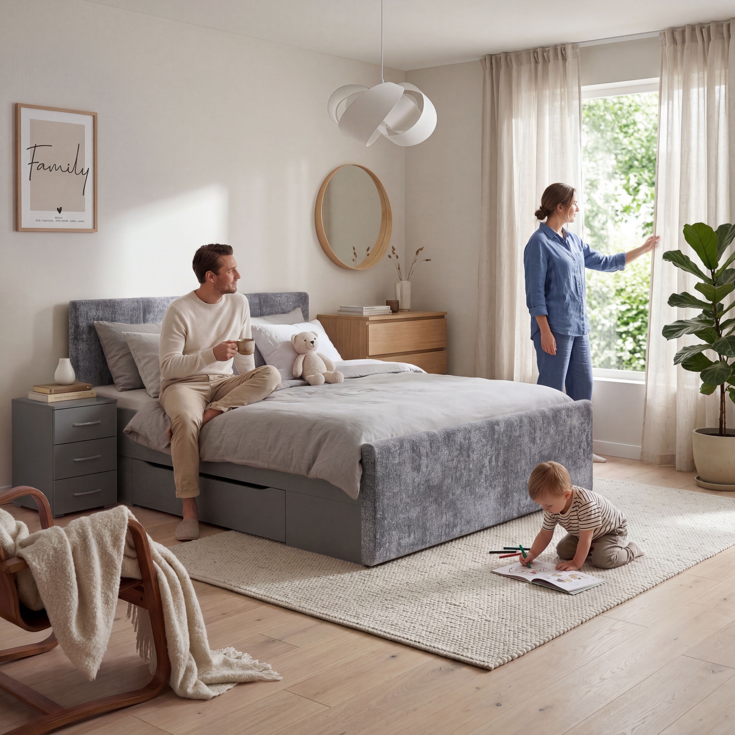 GOODproduct Bett »Doppelbett Polsterbett Stauraumbett AGORDO« 180x200 cm, Kopf- und Fussteil aus Cordstoff oder Webstoff,  praktische Bettschubkästen für zusätzlichen Stauraum MADE IN GERMANY