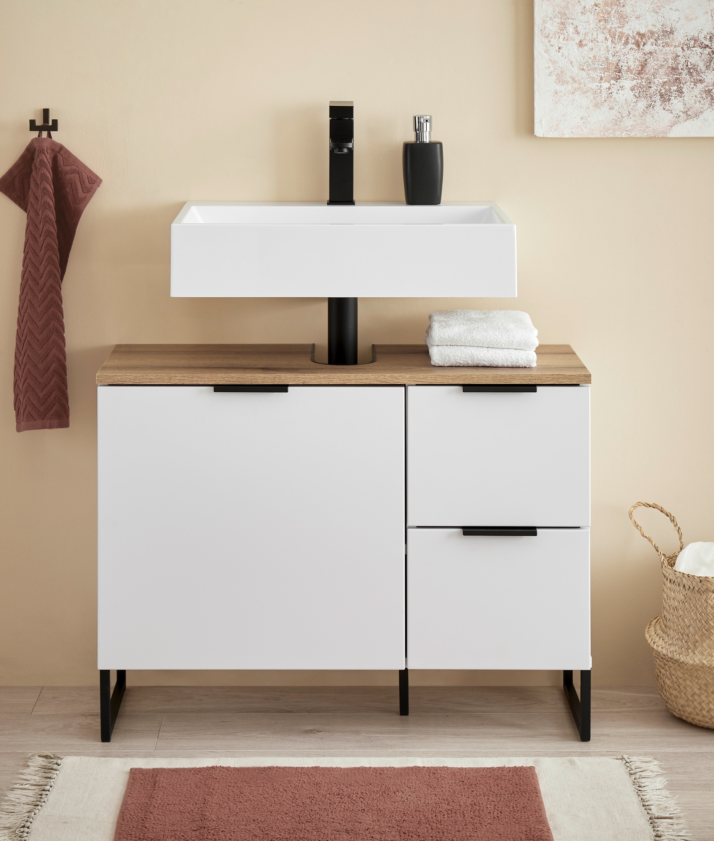 BASIC by Balculina Armoire sous lavabo »Denver Waschbeckenunterschrank, Badezimmerschrank BxHxT 80x60x35« 1 cuis tlg. largeur 80 cm, porte montable à gauche/droite, Softclose