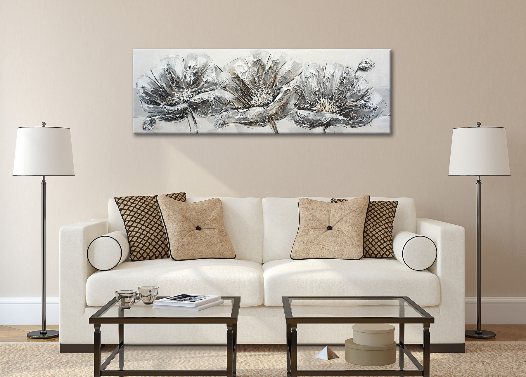 Bönninghoff Ölgemälde »handarbeit BLUMEN 40x120 cm – Wandbild Kunst Deko modern« Blumen | Blumenbilder 1 Stk. tlg. handgefertigt, jedes Bild ein Unikat