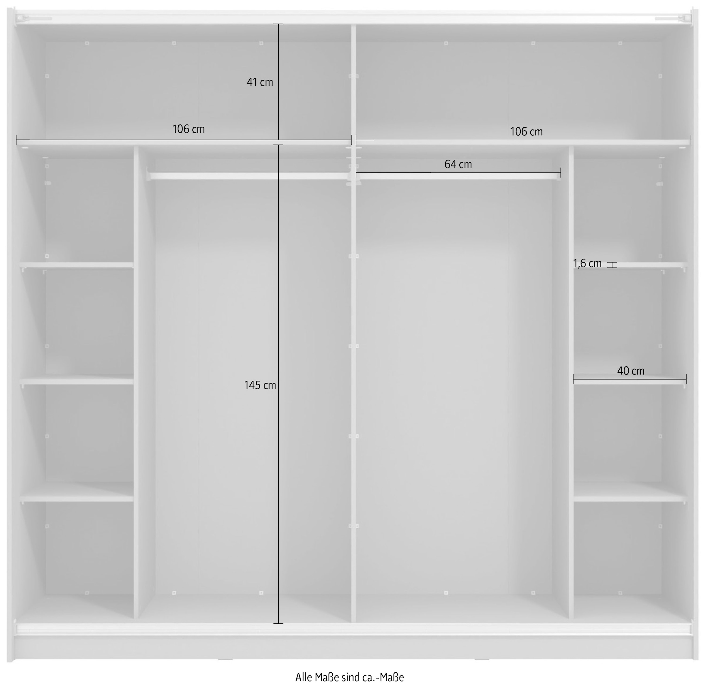 INOSIGN Schwebetürenschrank »Sierra klassischer Kleiderschrank Wäscheschrank 179 oder 217cm breit«, mit kompletter Inneneinteilung, FSC-zertifizierter Holzwerkstoff