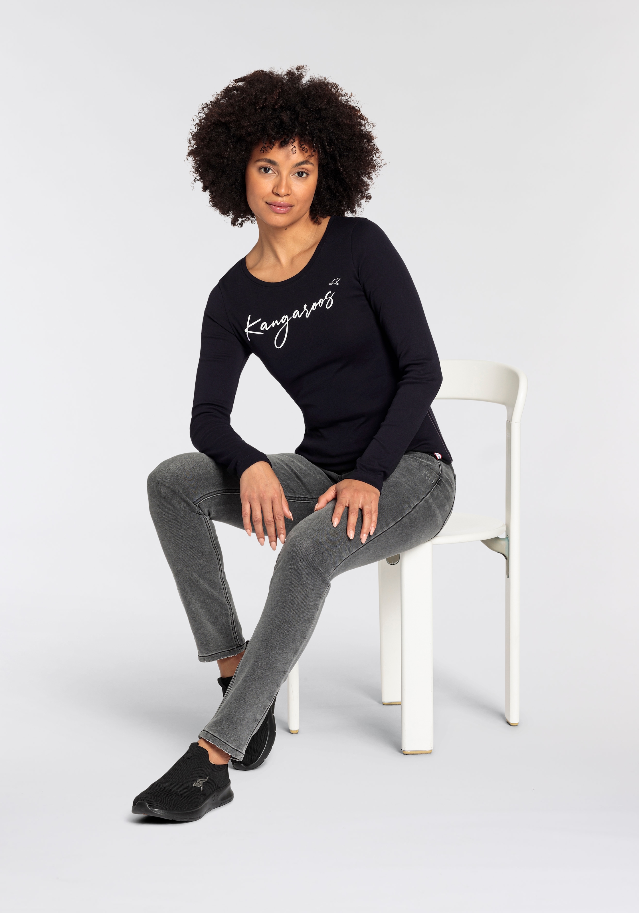 KangaROOS T-shirt à manches longues Langarm,  sehr figurbetont,  aus Rippware,  aus 100% Baumwolle