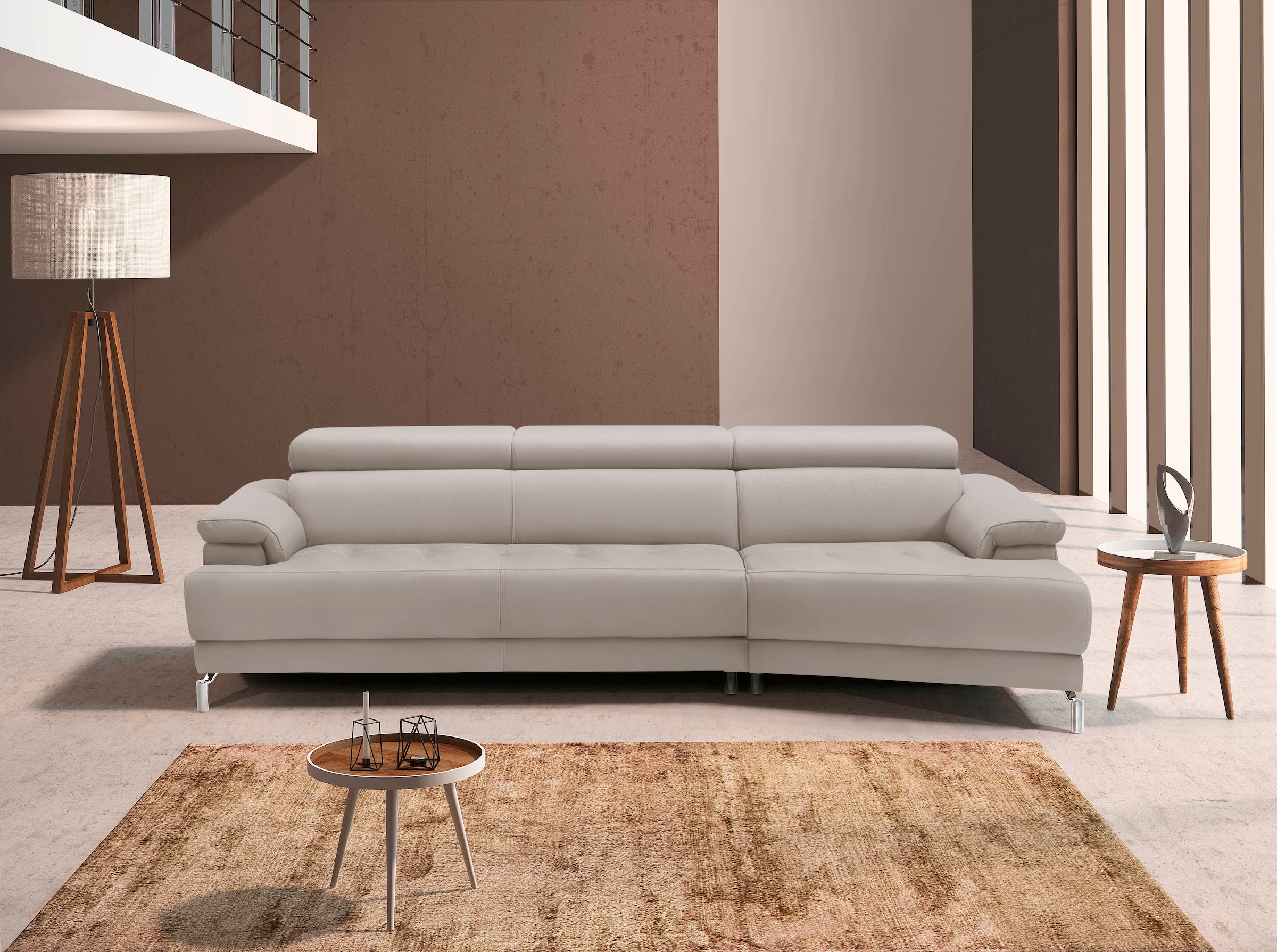Egoitaliano Ecksofa »Soul, extravagantes Designsofa, Megasofa, super bequem, tolle Details«, mit Trapez-Abschlusselement, inkl verstellbarer Kopfteile