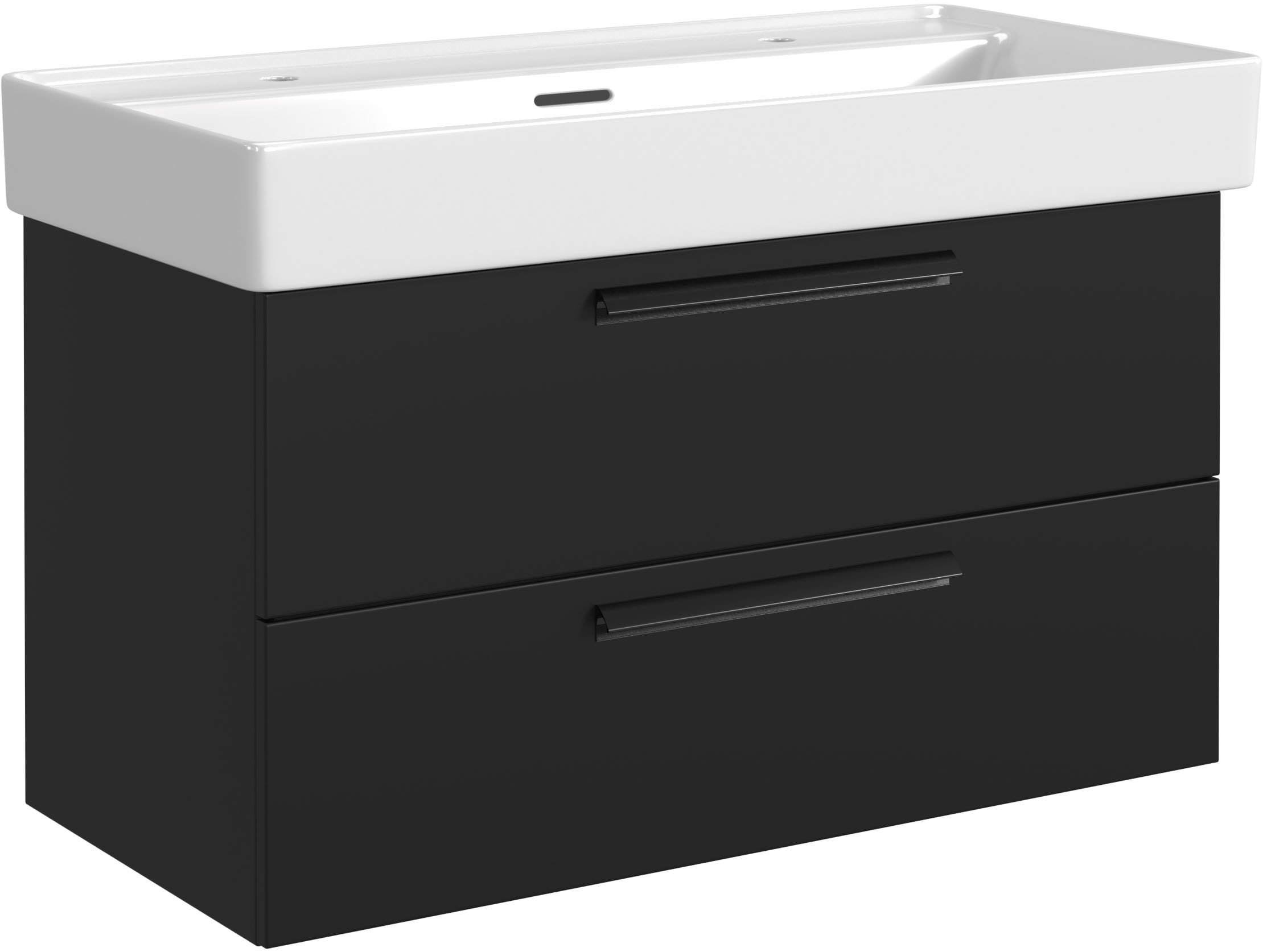 Image of welltime Waschtisch "SALVADA, Softclose-Auszüge, Keramikbecken" Masse (B/T/H): 100/48/63 cm, Schwarz, Lochbohrung für zwei Armaturen, Anti-Finger-Print