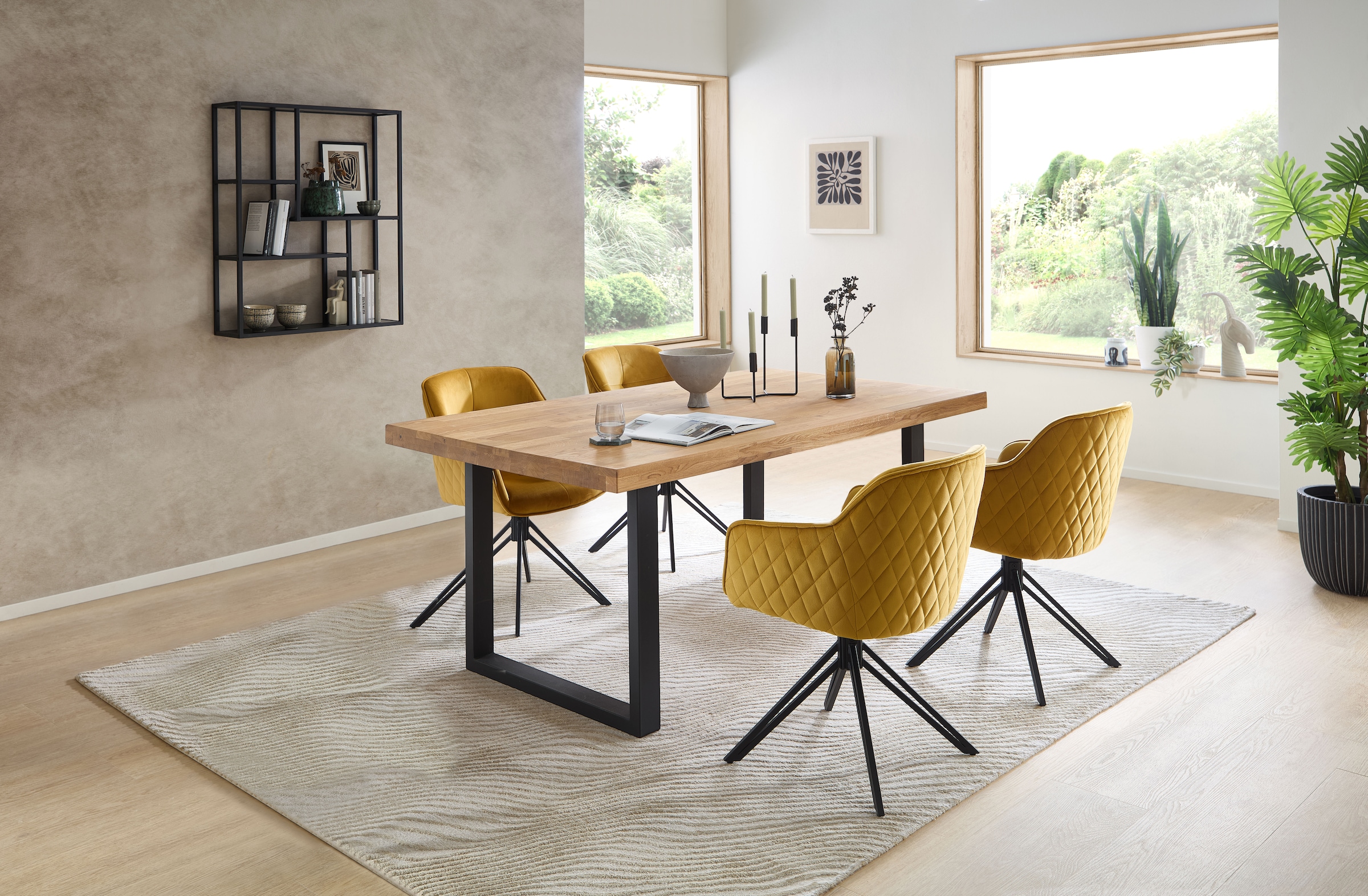 Stolkom Table de salle à manger »Chris Esszimmertisch Eiche Massivholz, BxHxT 110x47x70 cm« Gerade Kante, Industrial Style Eiche Massivholz