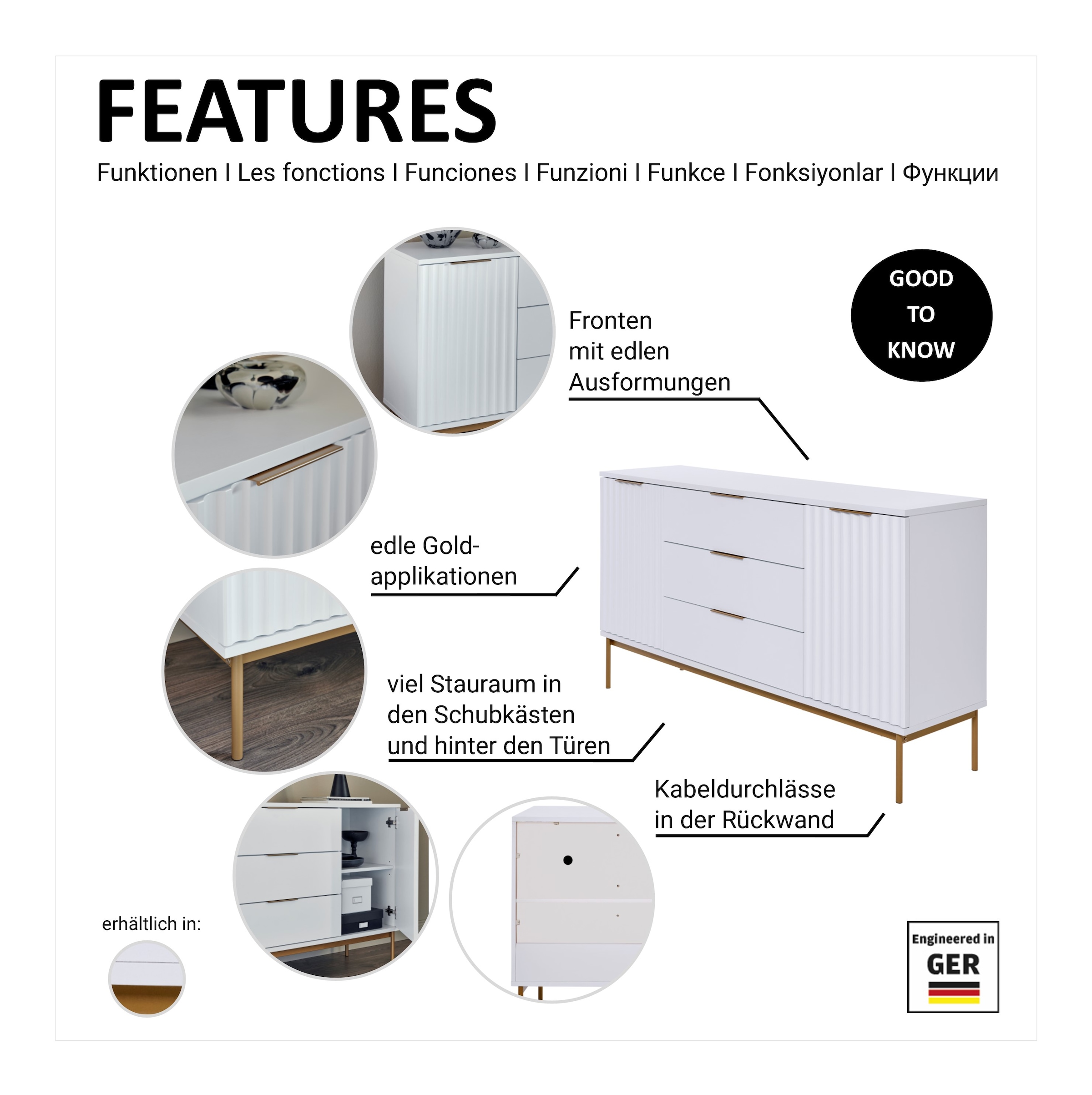 Jahnke Sideboard »CARVE SB 150« 1 Stk. tlg. Sideboard, raffiniertes Design, edler Gold-Look, Breite 150 cm