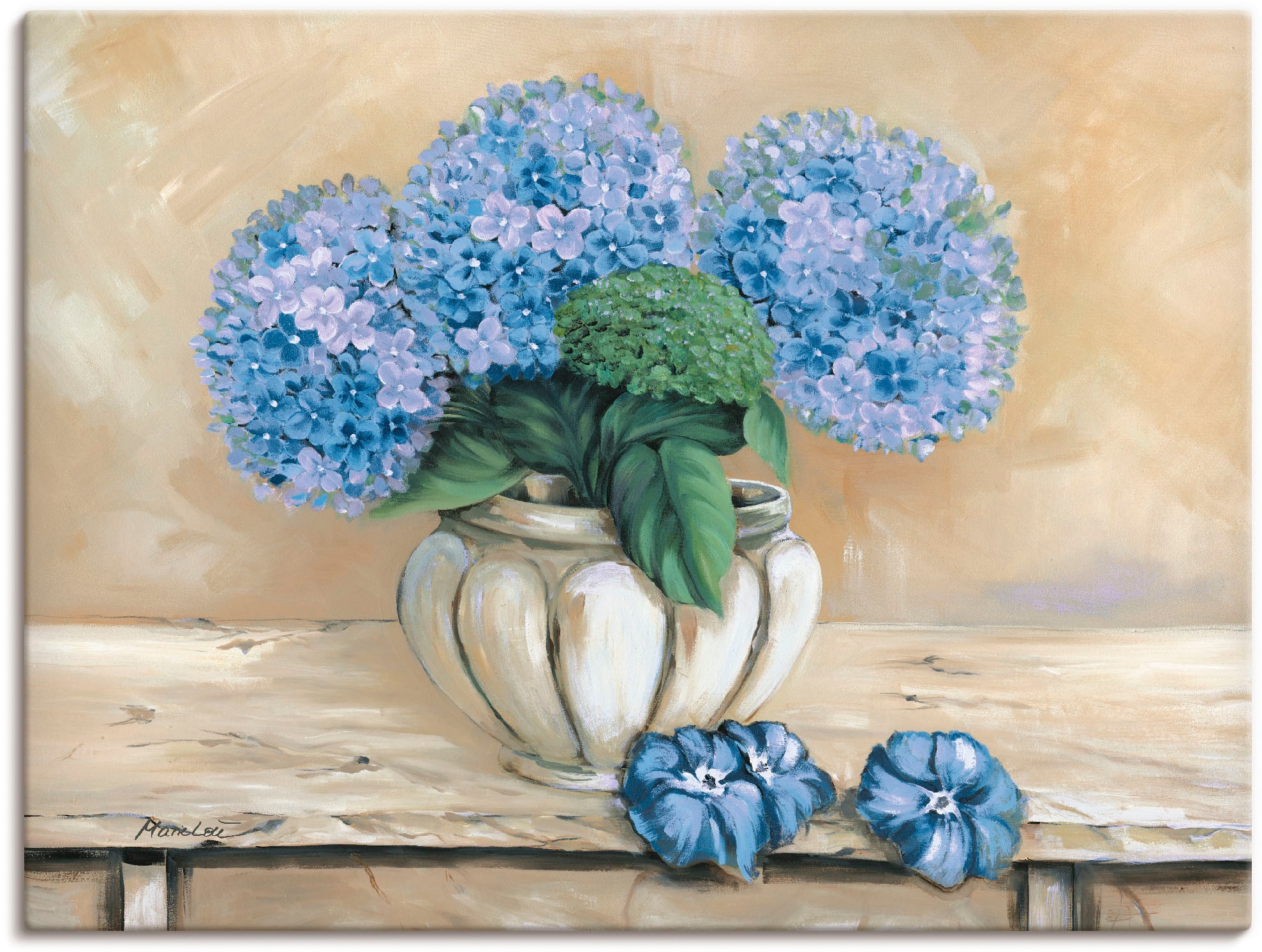 Image of Artland Leinwandbild "Blaue Hortensien" Blumen 1 Stk. tlg. auf Holzrahmen gespannt