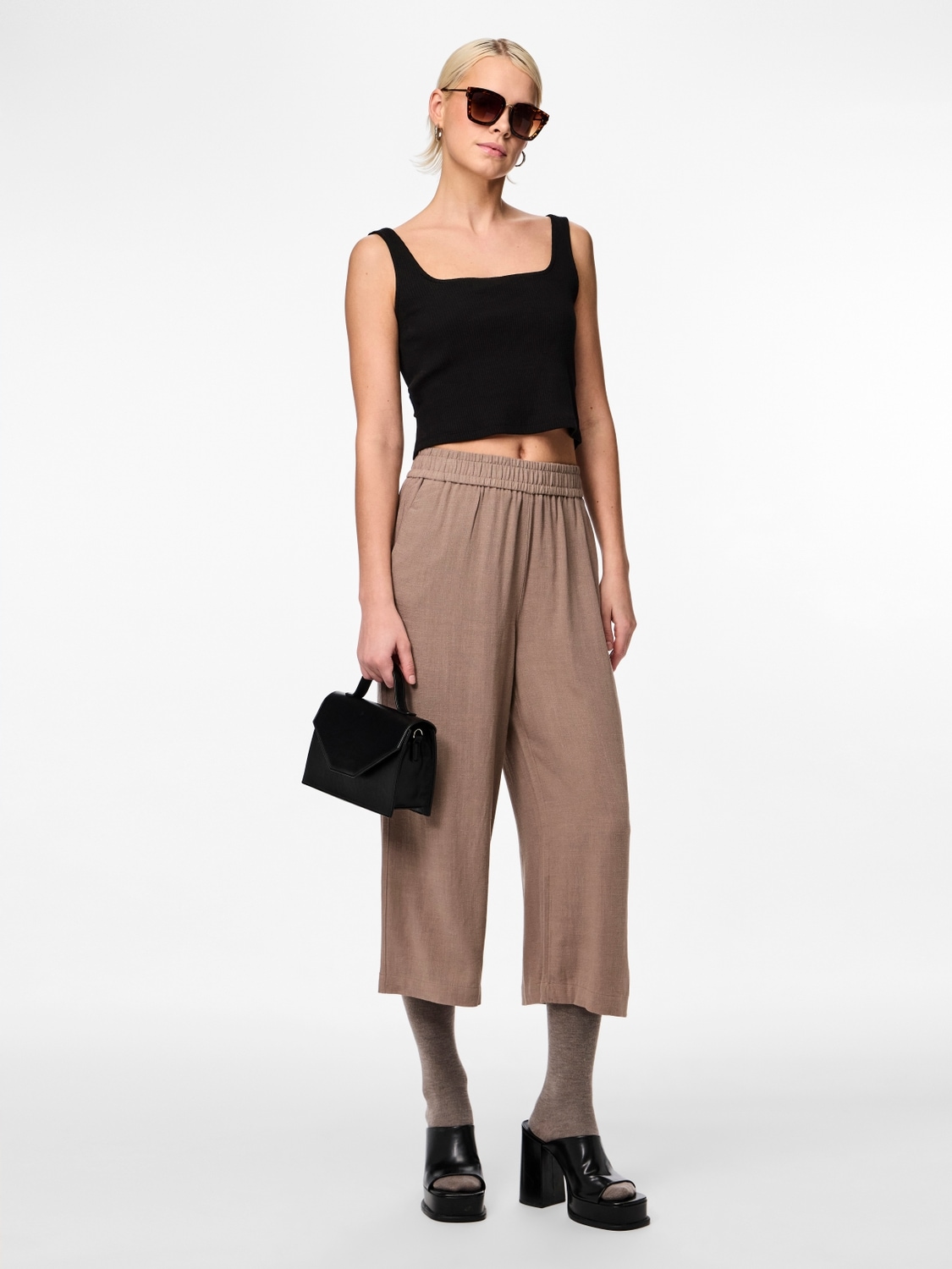 pieces 7/8-Hose »PCVINSTY HW CULOTTE NOOS«, mit Leinen