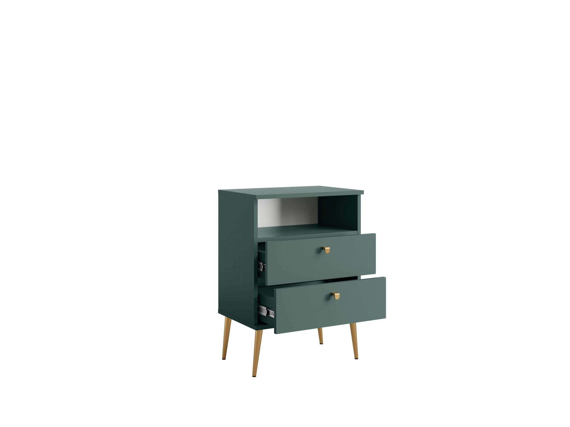 Home affaire Nachttisch »Elyria, Metallgriffe, FSC-zertifizierter Holzwerkstoff«, (Nachtkommode B/T/H 50/34/69cm), mit 2 Schubladen, 1 offenes Fach, viele Farben mit goldfarbenfb. Details