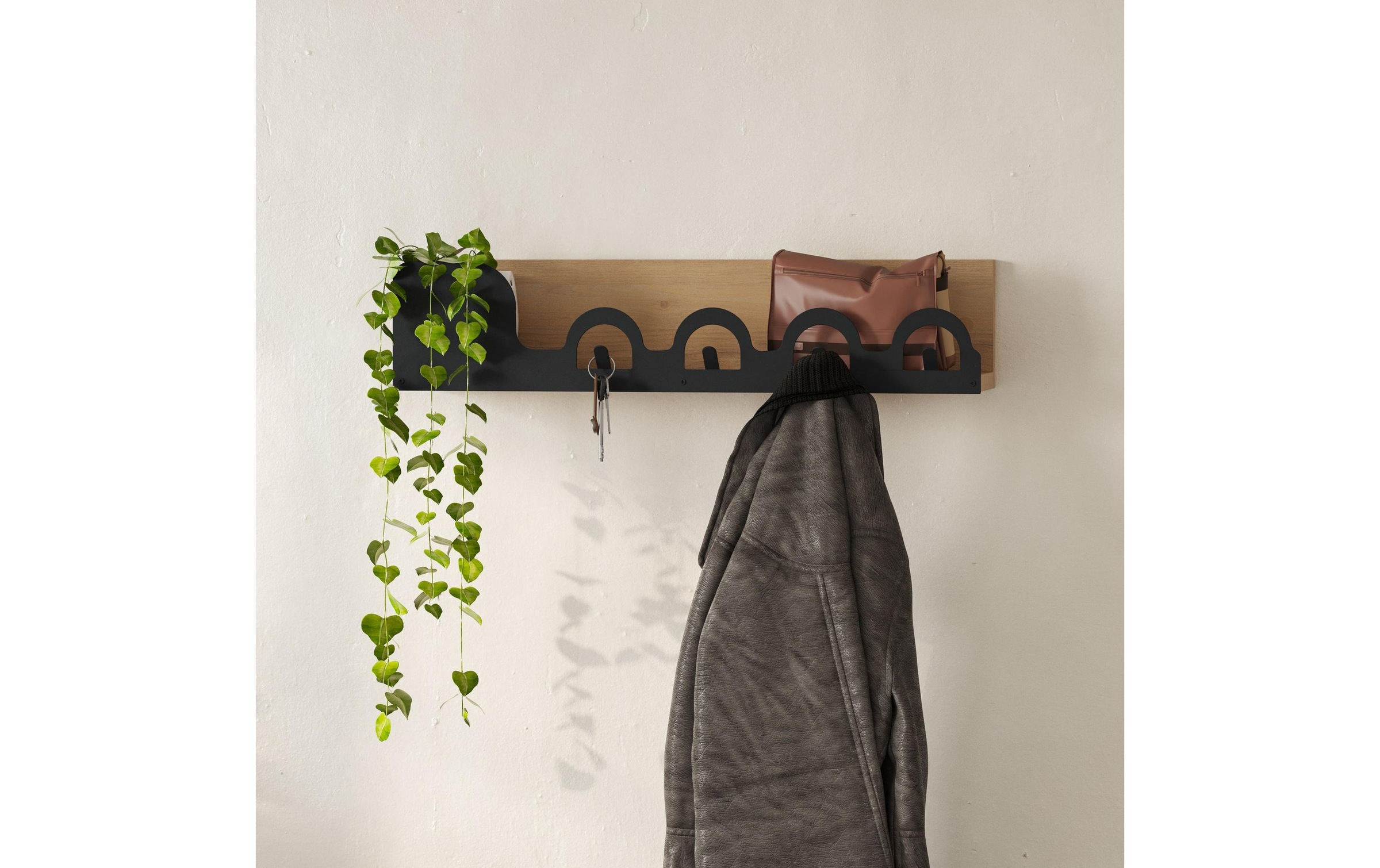 WOODY FASHION Garderobenleiste »Liora Sapphire 4 Haken, Beige/Schwarz«