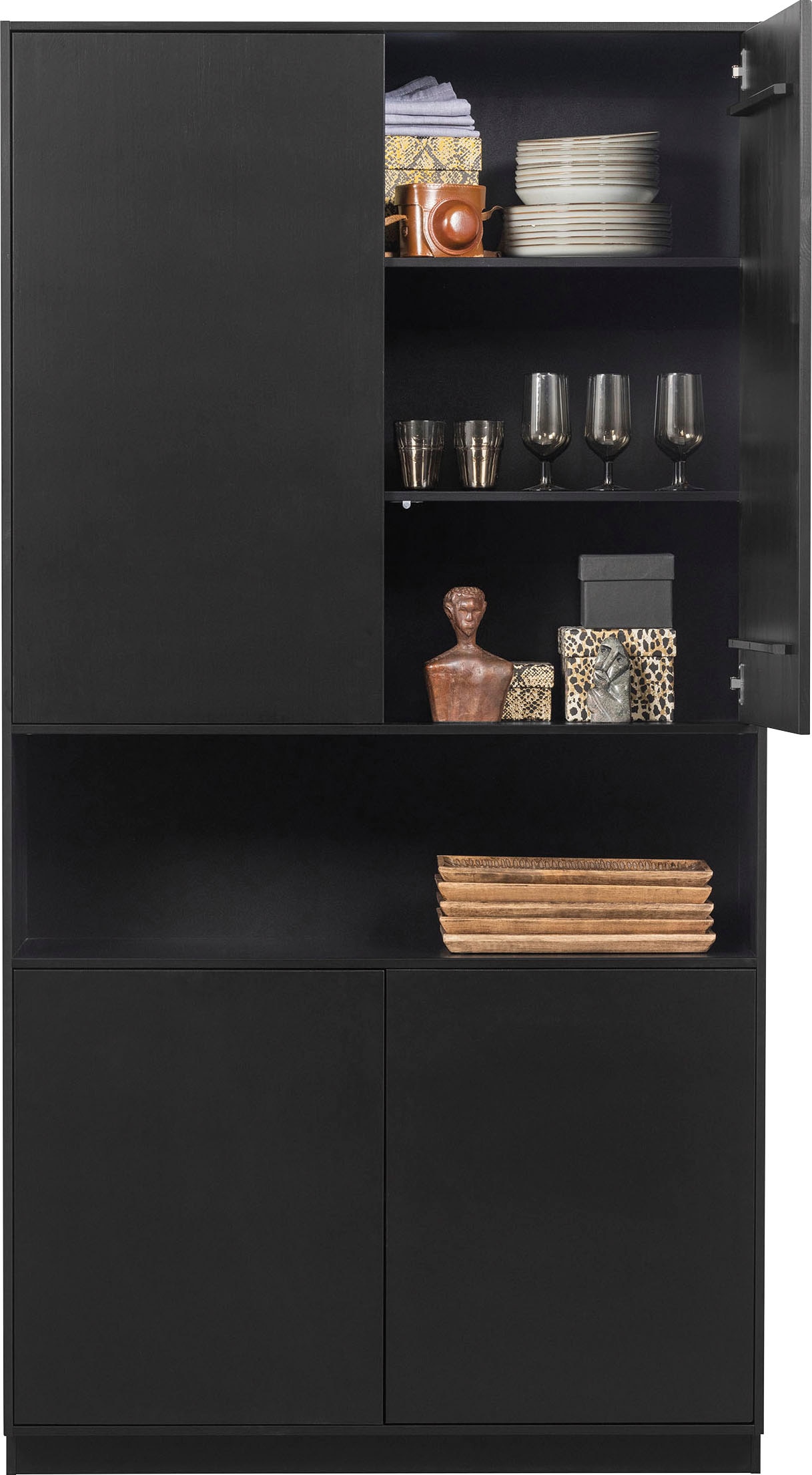 WOOOD Buffet »Finca FSC®-Kiefernholz mit Druckmechanismus, H 210 x B 110 x T 40 cm« Tragkraft 10 kg pro Boden, mit offenem Mittelfach, schwebende Optik