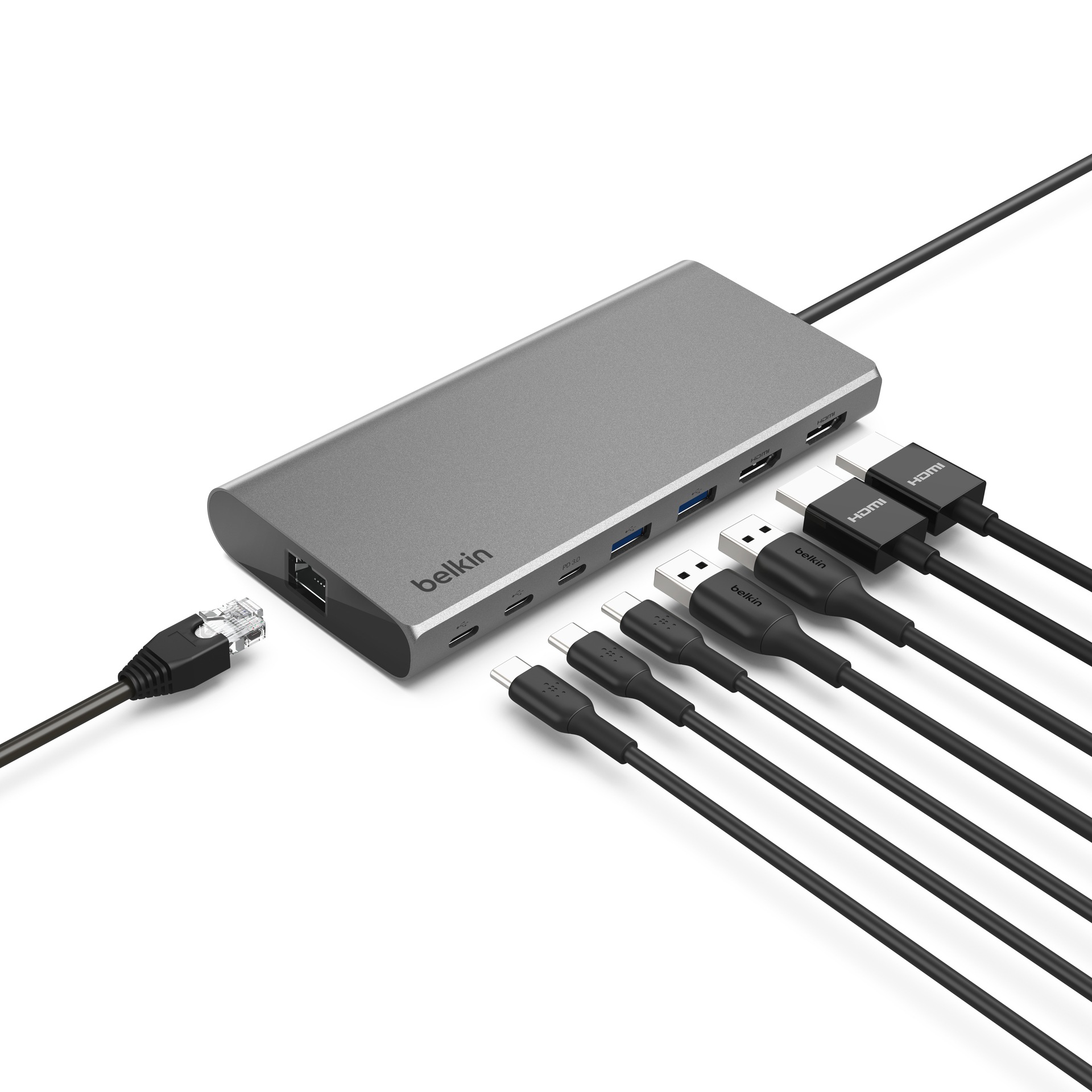 Belkin Laptop-Dockingstation »Connect Universal USB-C-8-in-1-Core-Hub für zwei Bildschirme« unterstützt 2 UHD Monitore, 4K/60 Hz und 4K/30 Hz