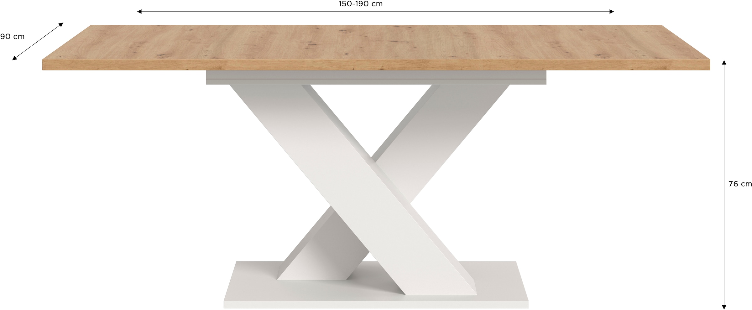 INOSIGN Table de salle à manger »Motus, ausziehbar 150 -190 cm, inklusive 40 cm Einlegeplatte« Set, 1 cuis tlg. X-Gestell mit Bodenplatte, Tisch, Küchentisch, Esszimmer, Küche