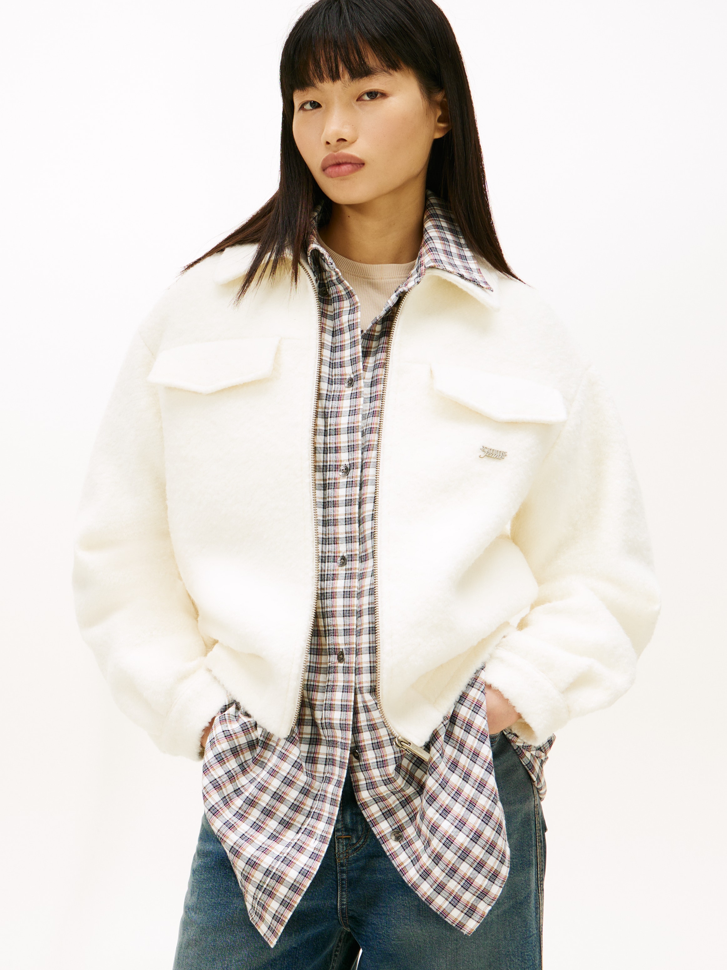Image of Tommy Jeans Blouson "TJW OVS WOOL ZIP FRONT JACKET" mit Wolle