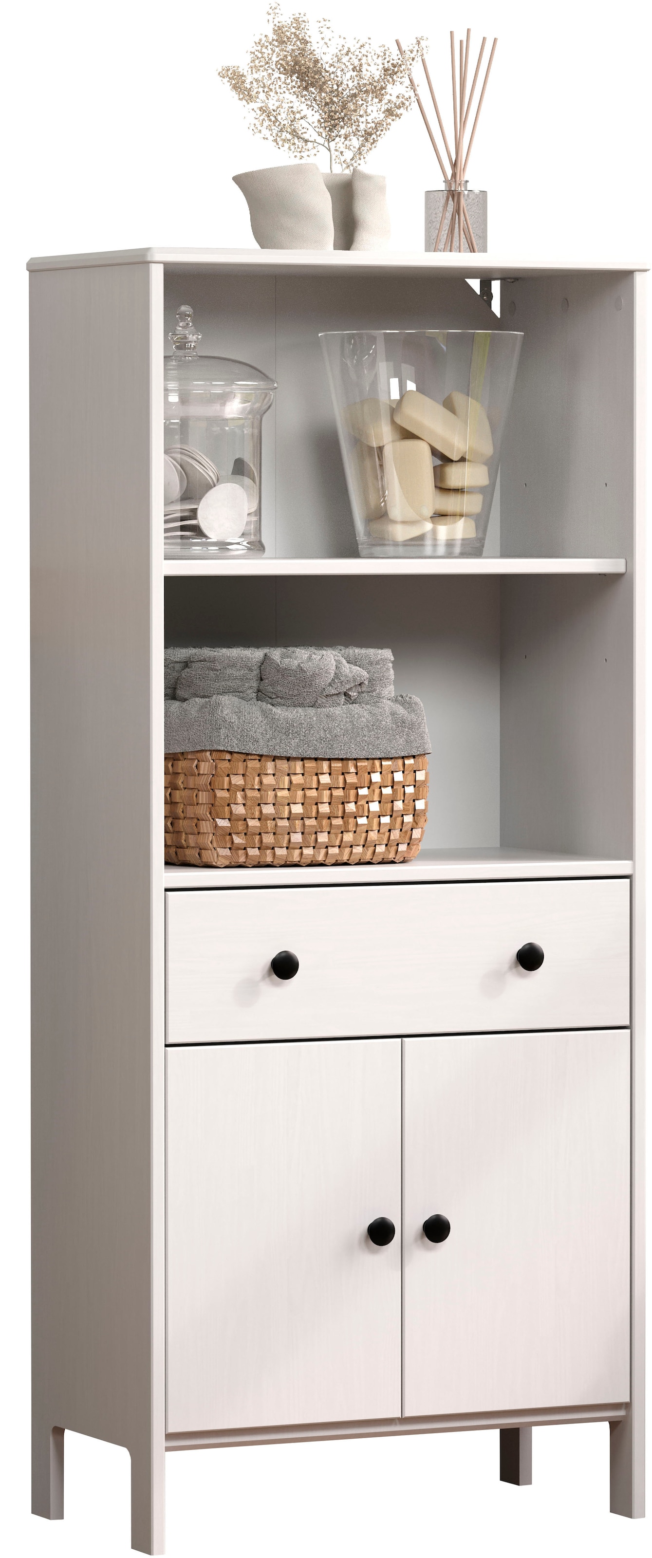 welltime Midischrank »Kall«, (1 St.), Breites Badregal aus Kiefer-Massivholz - Weiss oder Braun lackiert