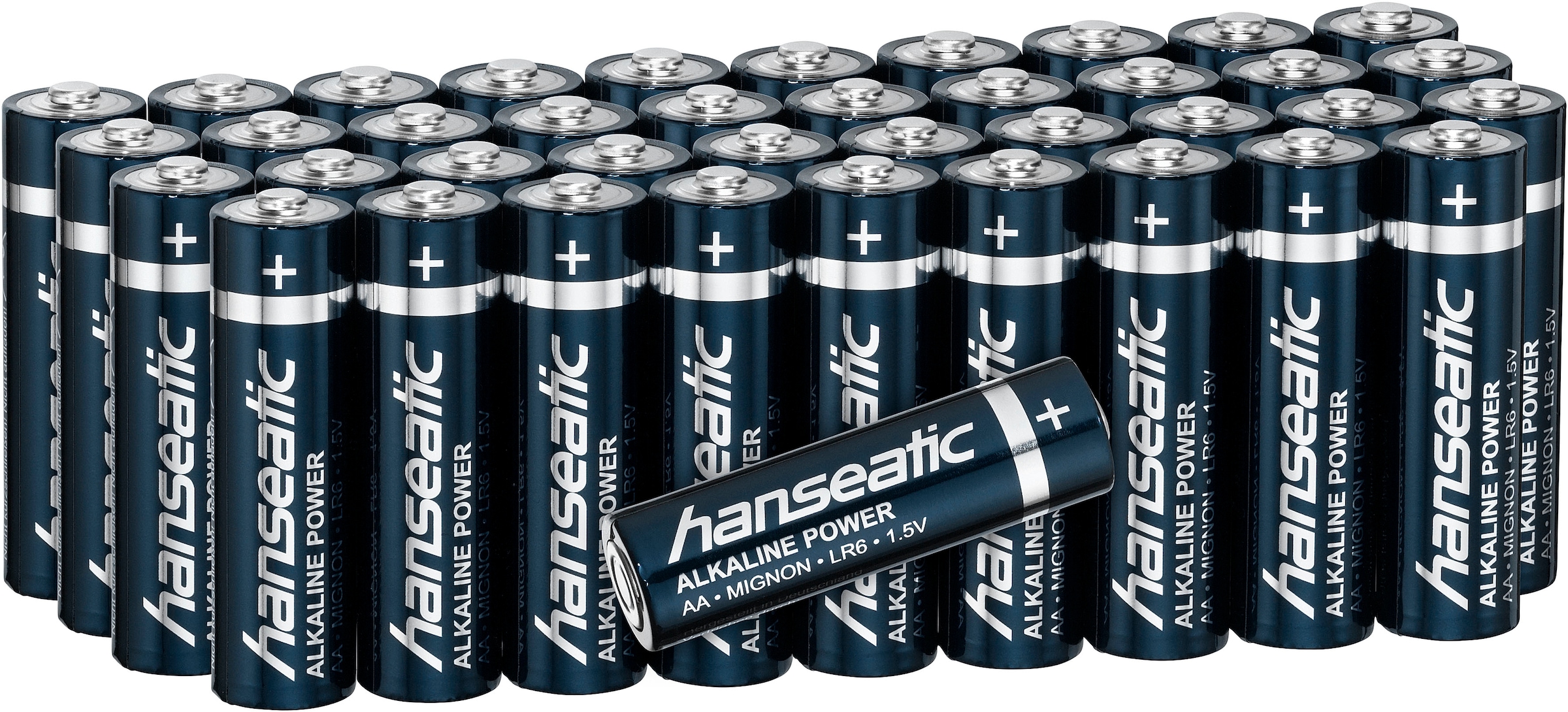 Hanseatic Batterie »40er Pack Alkaline Power, AA Mignon«, LR06, (Packung, 40 St.), bis zu 5 Jahren Lagerfähigkeit