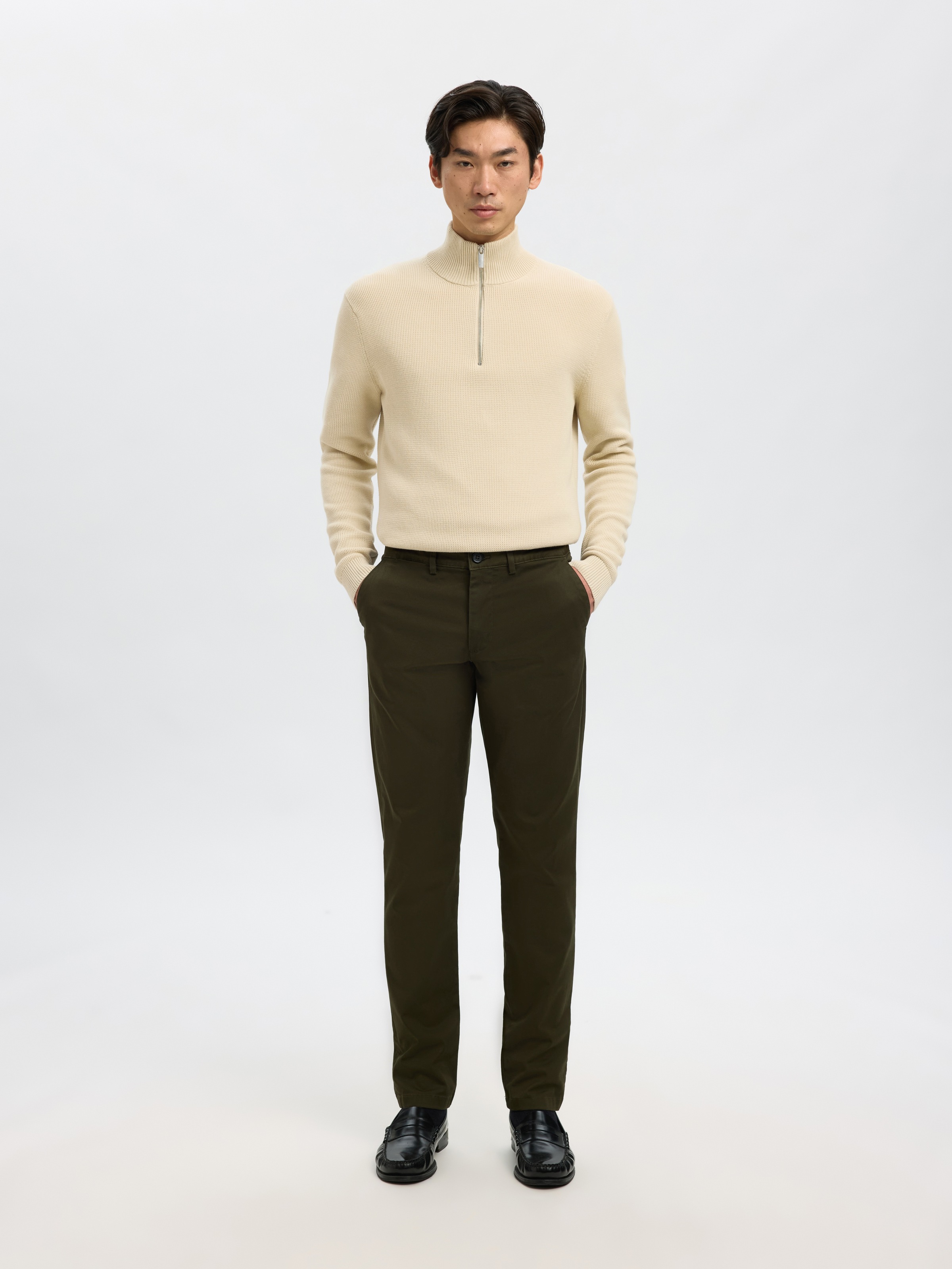 SELECTED Troyer »SLHDANE LS KNIT STRUCTURE HALF ZIP NOOS« Baumwolle, regular fit