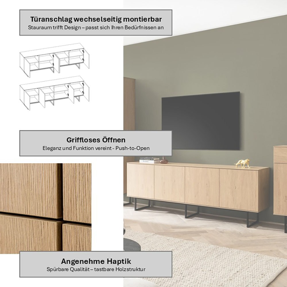 Home affaire Table basse »Lund, moderner TV-Unterschrank, Kommode mit Kufengestell« ausreichend Stauraum, vielseitig einsetzbar, 200 cm breit