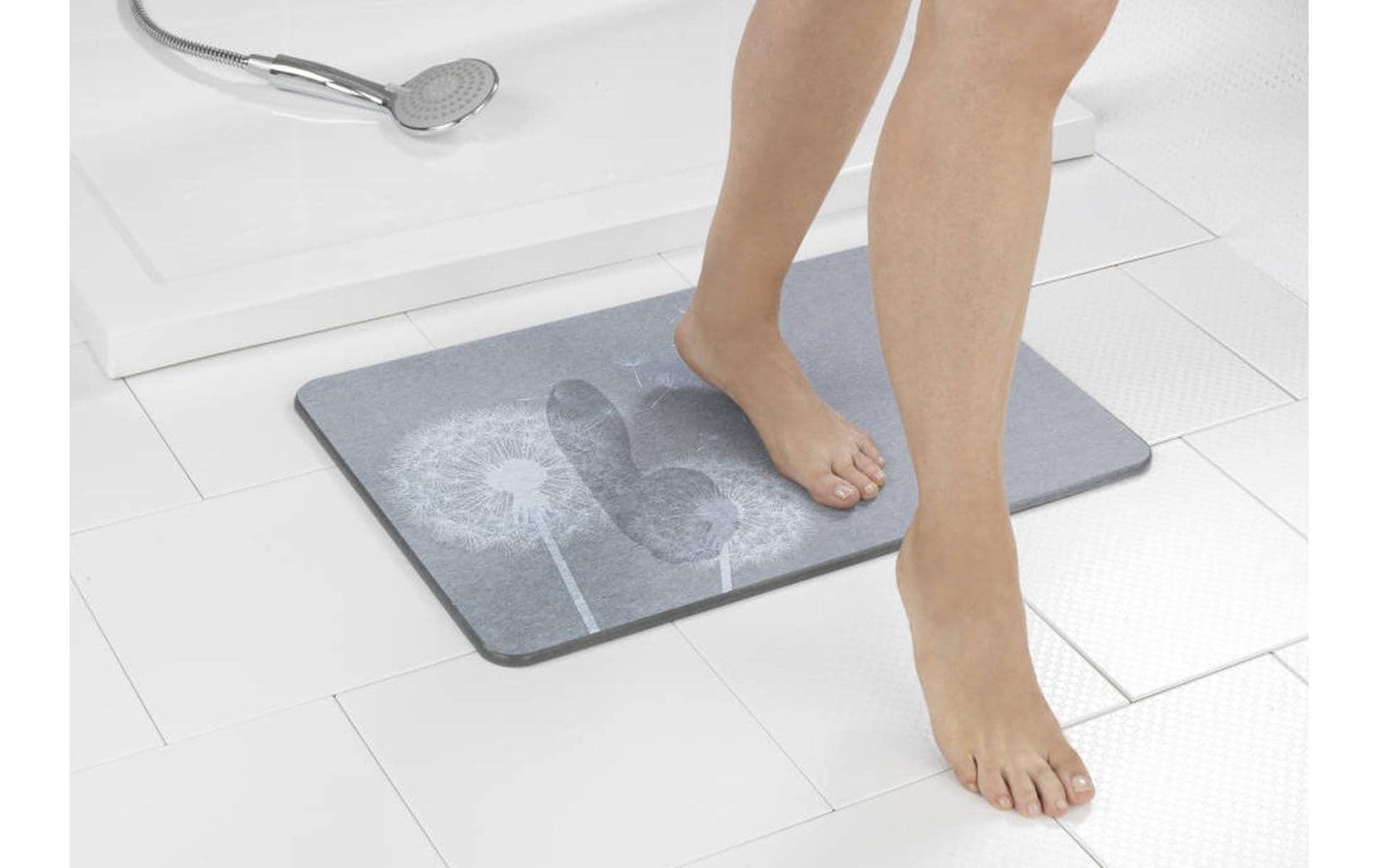 Tapis de bain antidérapant Wenko Astera gris 60x39 cm diatomite tapis de bain absorbant rapide à sécher avec anti-rutsch-netz pour douche baignoire