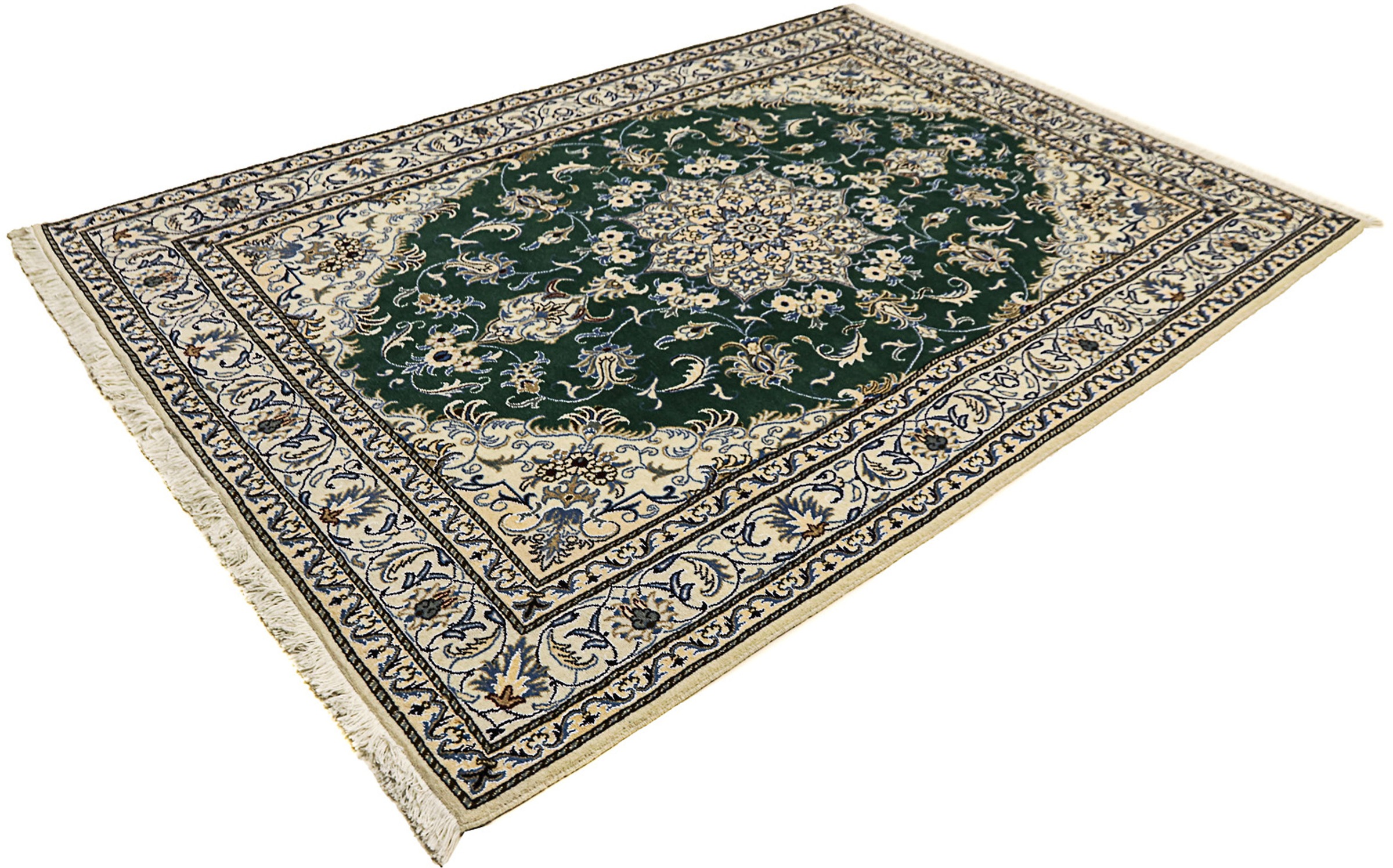 Image of morgenland Orientteppich »Perser - Nain - 245 x 170 cm - dunkelgrün«, rechteckig, 12 mm Höhe, Wohnzimmer, Handgeknüpft, Einzelstück mit Zertifikat bei Ackermann Versand Schweiz