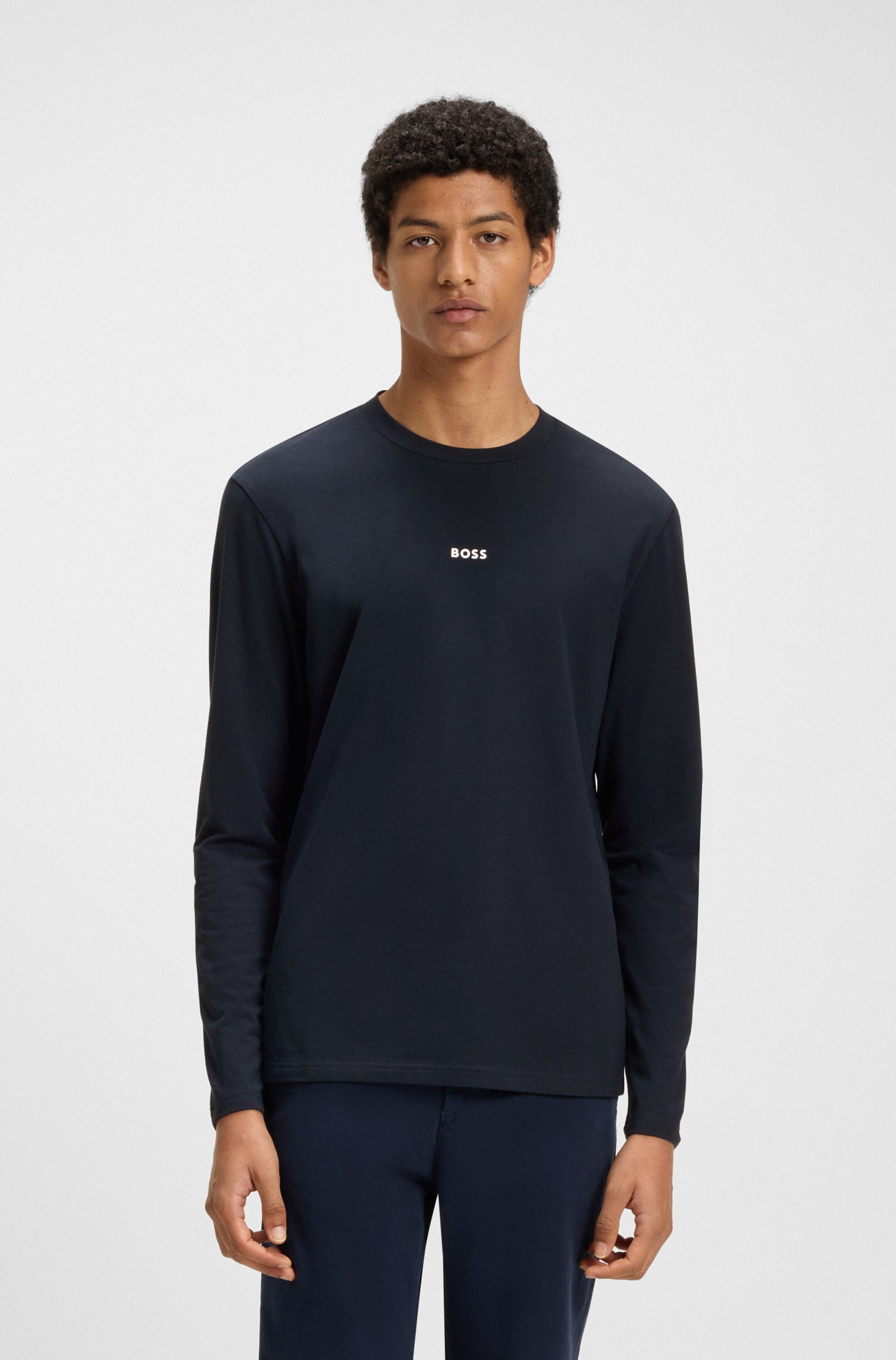 Image of BOSS ORANGE Langarmshirt "TChark" Rundhalsausschnitt, Regular Fit, mit BOSS-Logo