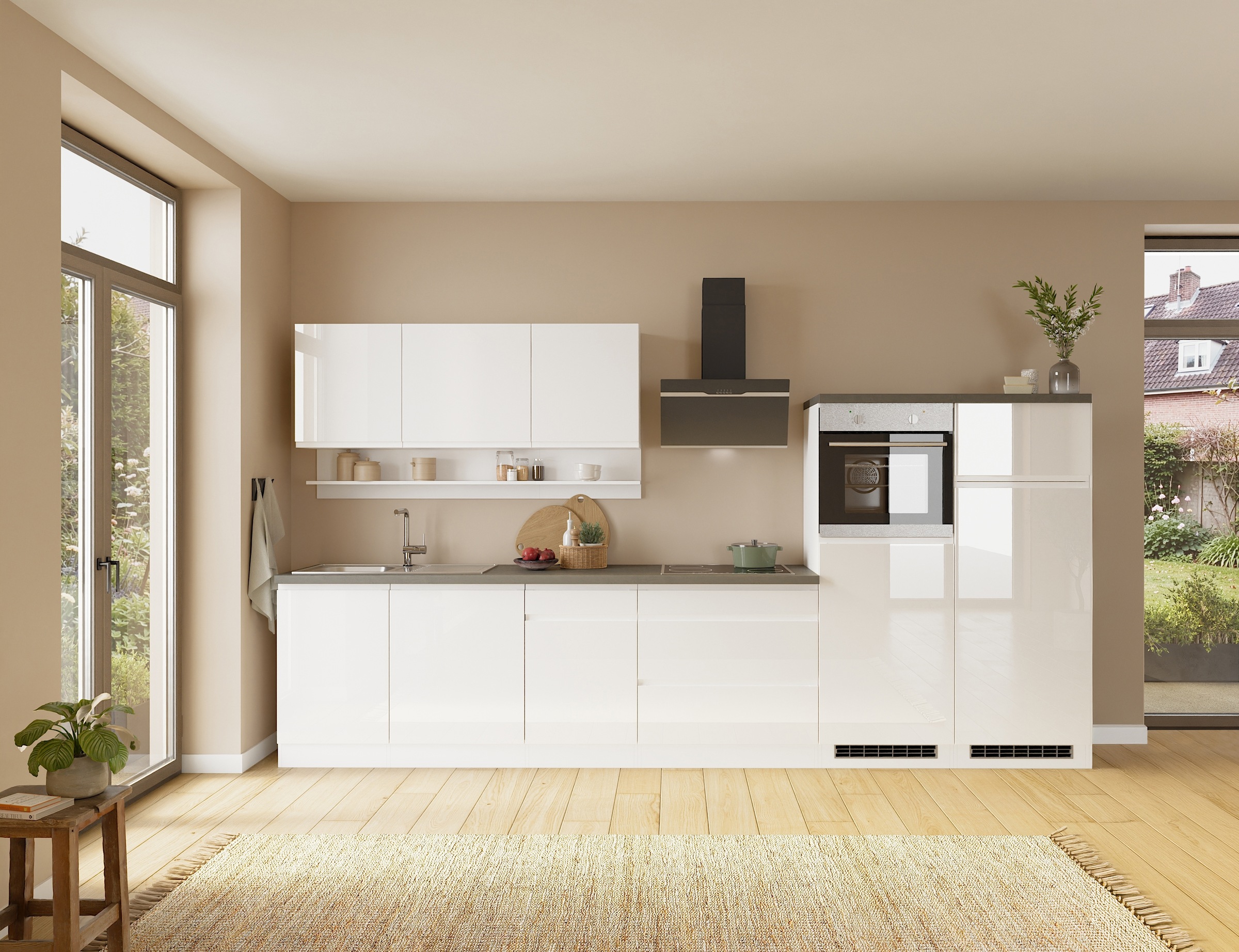 KOCHSTATION Küchenzeile "KS-Virginia,neu in verbesserter Ausführung" Arbeitsplatte 38 mm stark, Stauraum, Softclose, Breite 360 cm, Softclose, wahlweise mit E-Geräten und Induktion