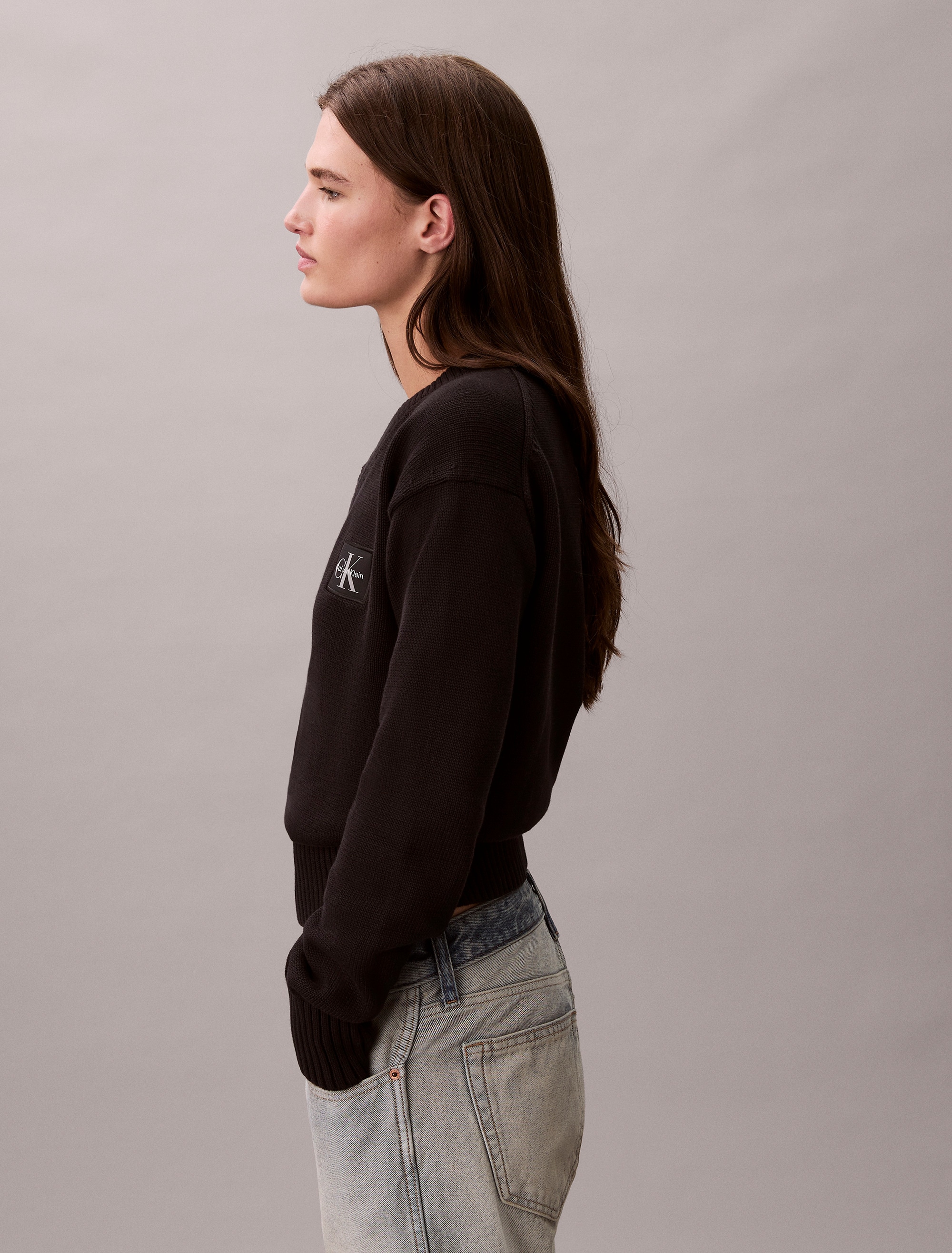 Calvin Klein Jeans Pull col V Feinstrick, taillenlang