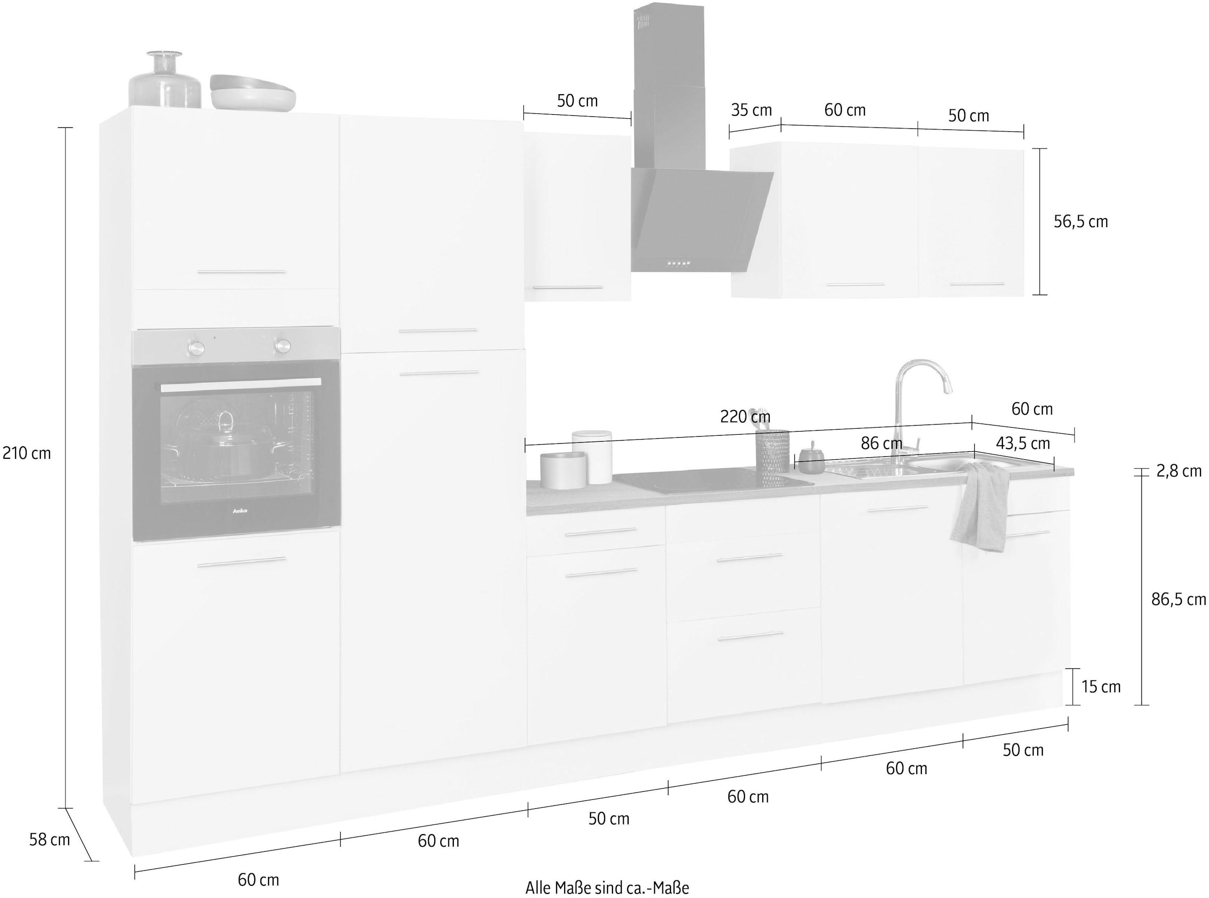 wiho Küchen Küchenzeile »Ela«, Soft-Close-Funktion, kaufen Breite cm, günstig 340 Füsse höhenverstellbare