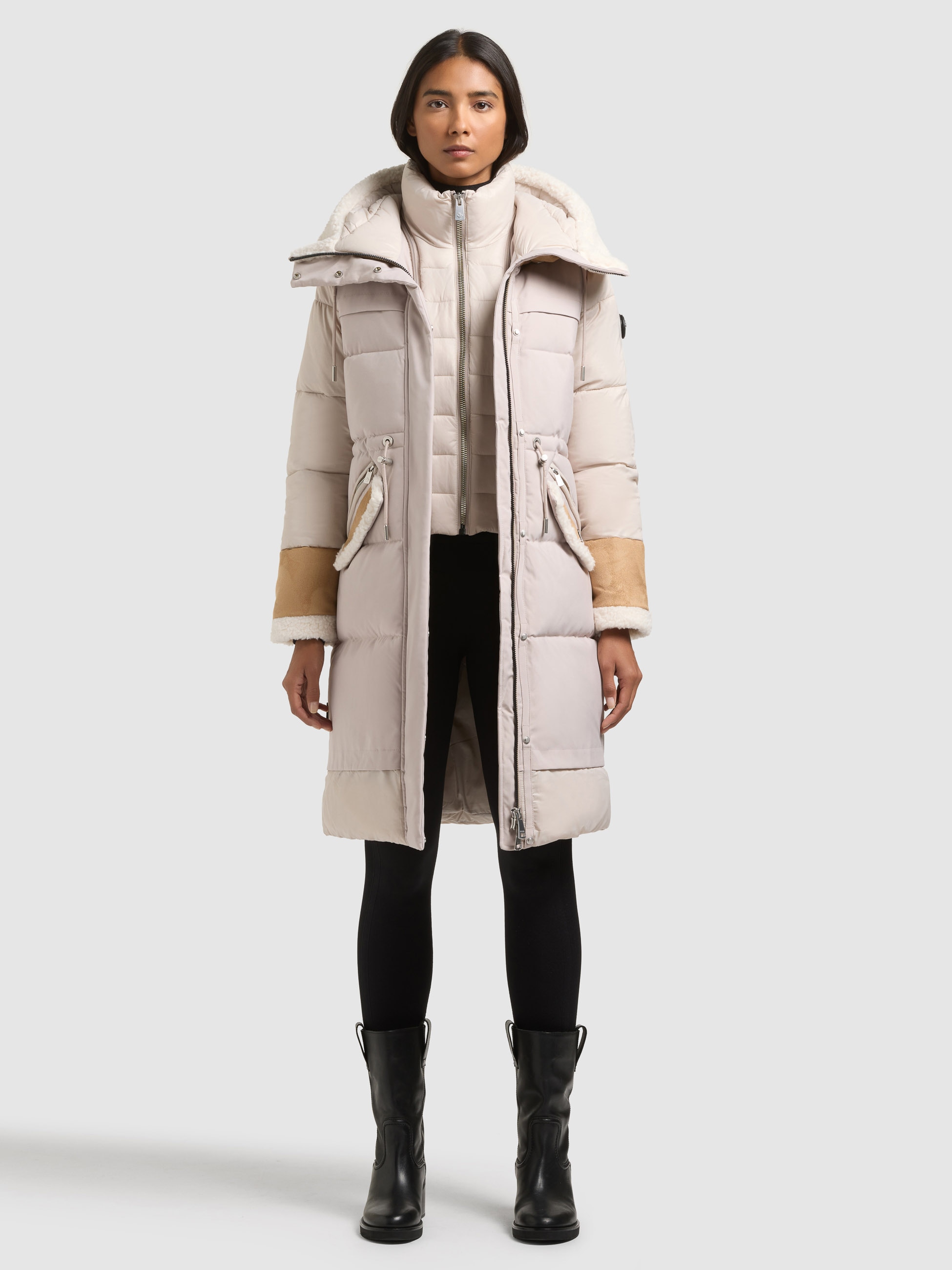 khujo Manteau matelassé »DAYANA« glatte Steppqualität mit Teddyfell und Wildlederimitat Details
