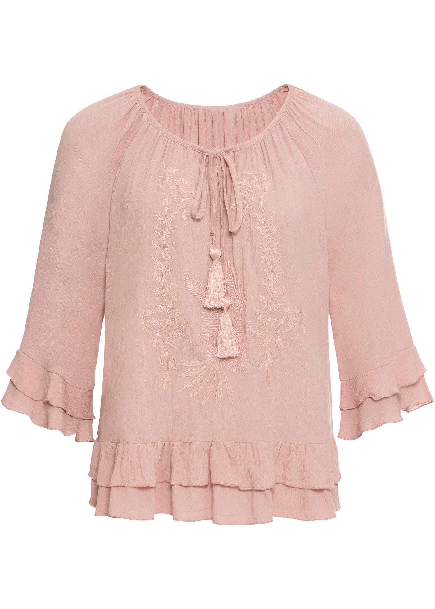 bonprix Tunika 1 A-Linien-Passform, mit 3/4-Ärmeln, gleichfarbige Stickerei