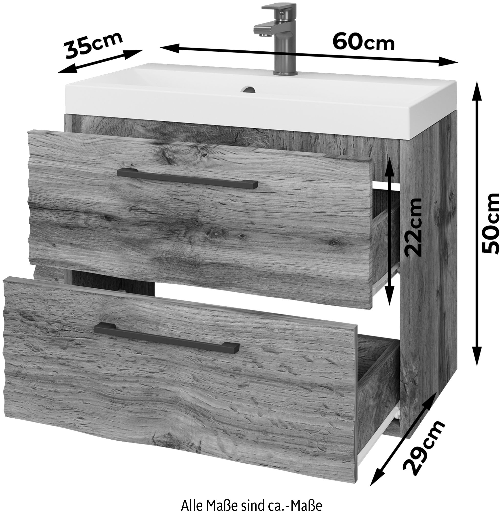 welltime Table de lavage »Canada« Badmöbel Wellenstruktur inkl. Becken, Breite 60cm Waschplatz
