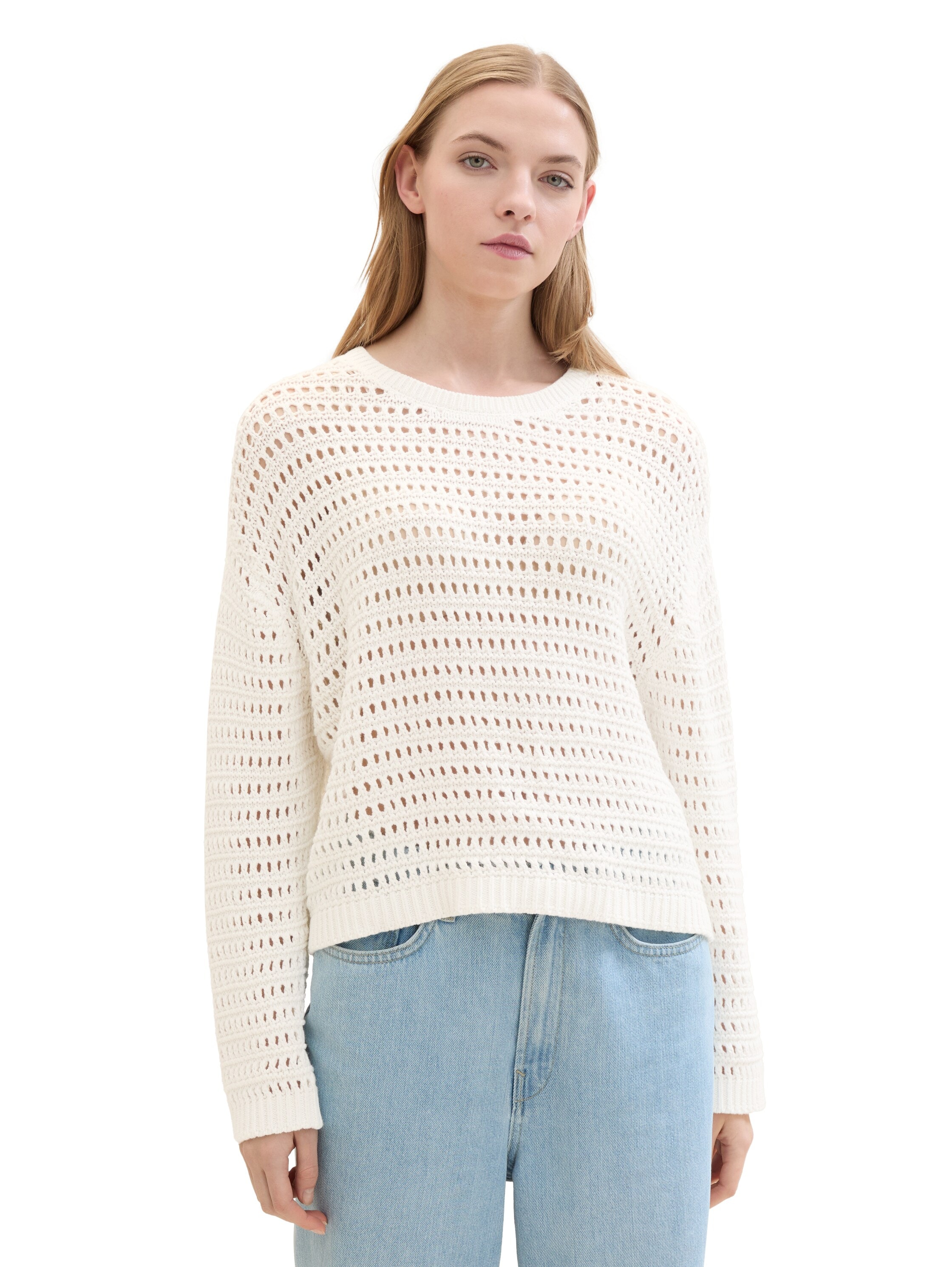 TOM TAILOR Denim Strickpullover, mit Loch-Struktur