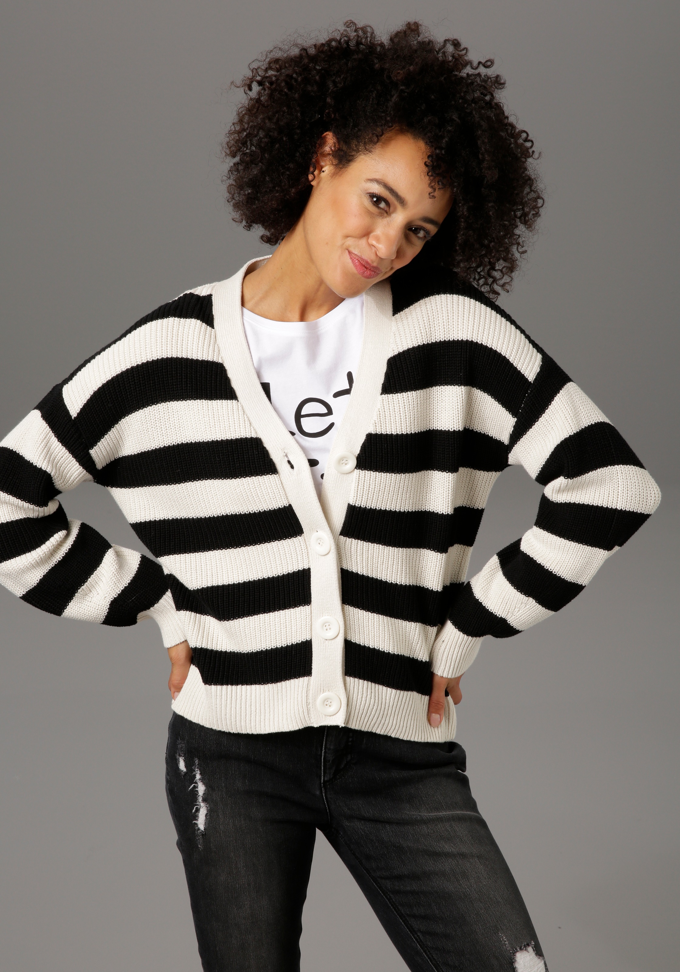 Image of Aniston CASUAL Strickjacke, im Streifen-Dessin bei Ackermann Versand Schweiz