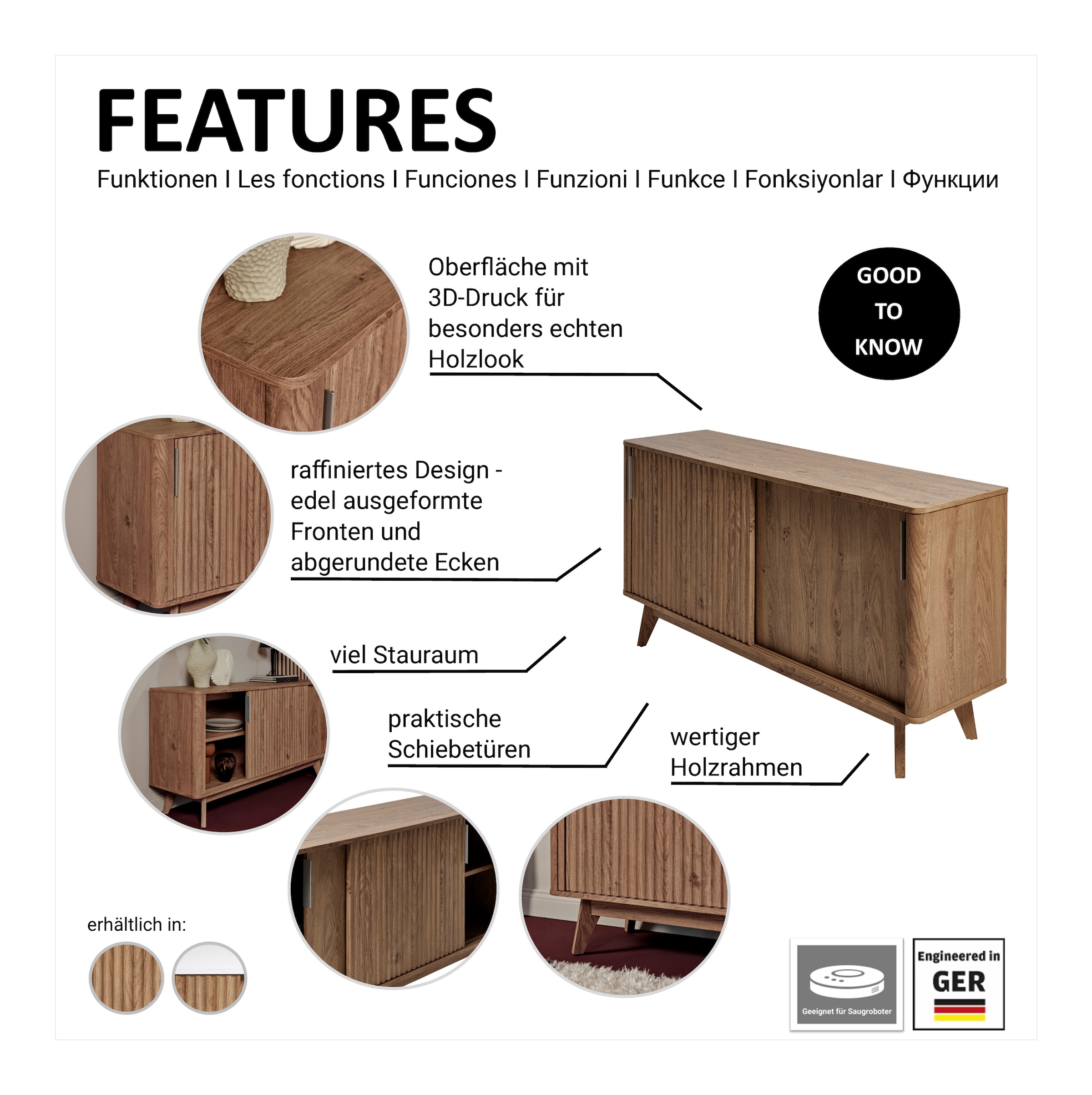 Jahnke Sideboard »WAVE SBS 145« 1 Stk. tlg. Retro-Stil, mit 2 Schiebetüren, ca. 148 cm