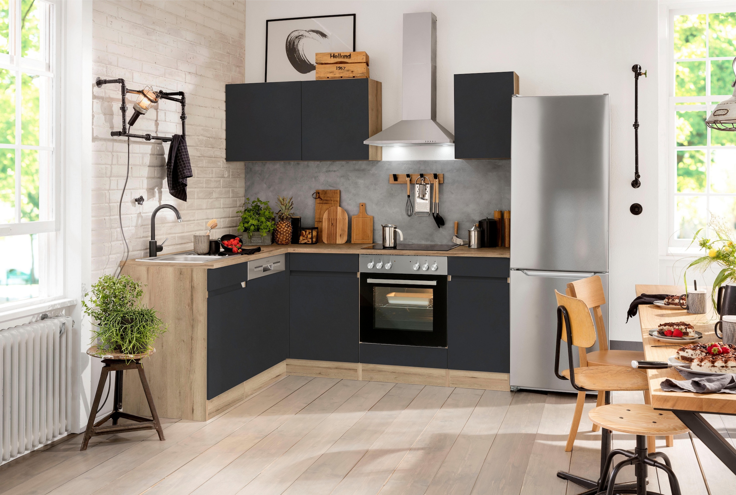 OPTIFIT Winkelküche »Roth«, Stellmasse 210x175 cm,wahlweise mit E-Geräten, Push-to-Open-Funktion