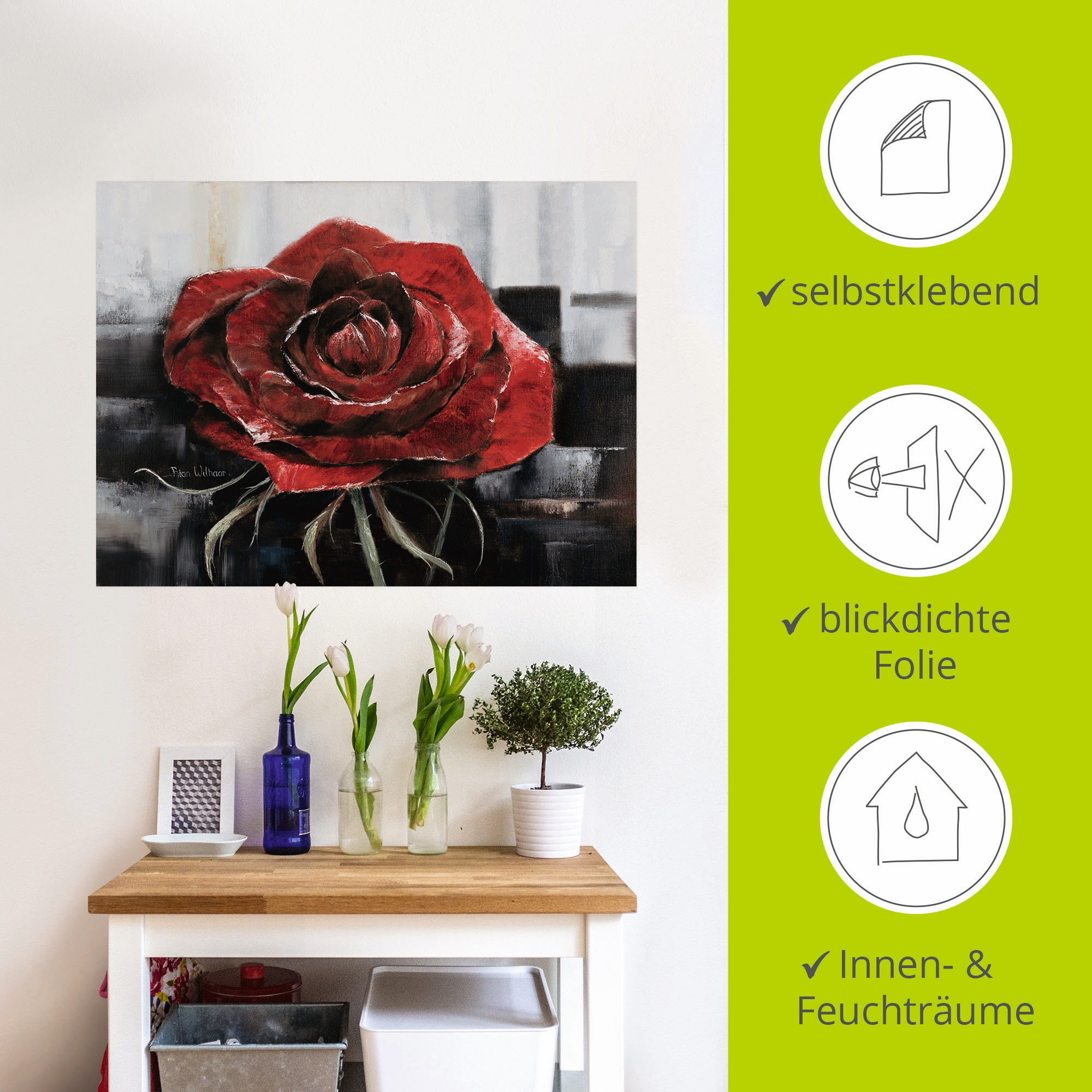 Artland Wandbild »Blühende rote Rose«, Blumen, (1 St.), als Leinwandbild, Poster, Wandaufkleber in verschied. Grössen