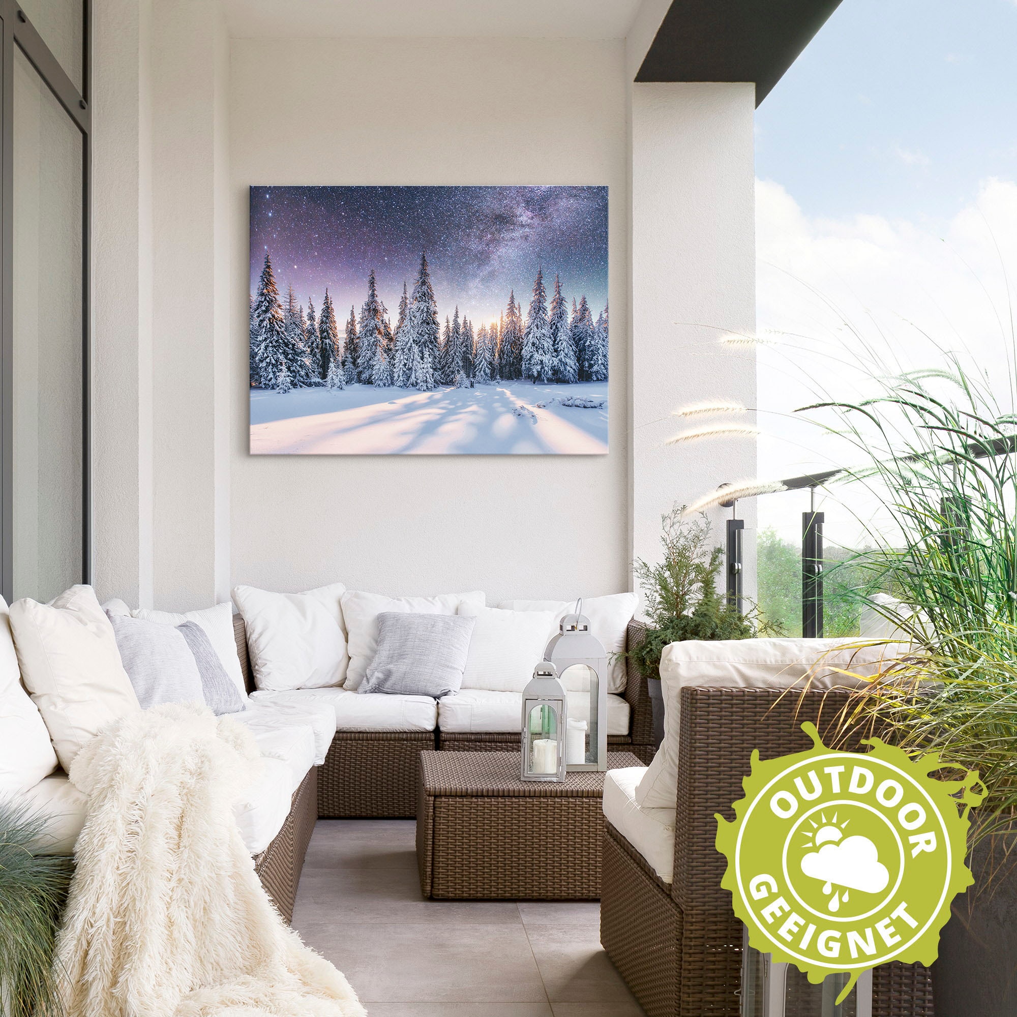 Artland Wandbild »Tannenwald im Schnee vorm Sternenhimmel«, Berge & Alpenbilder, (1 St.), als Alubild, Outdoorbild, Leinwandbild, Poster in verschied. Grössen
