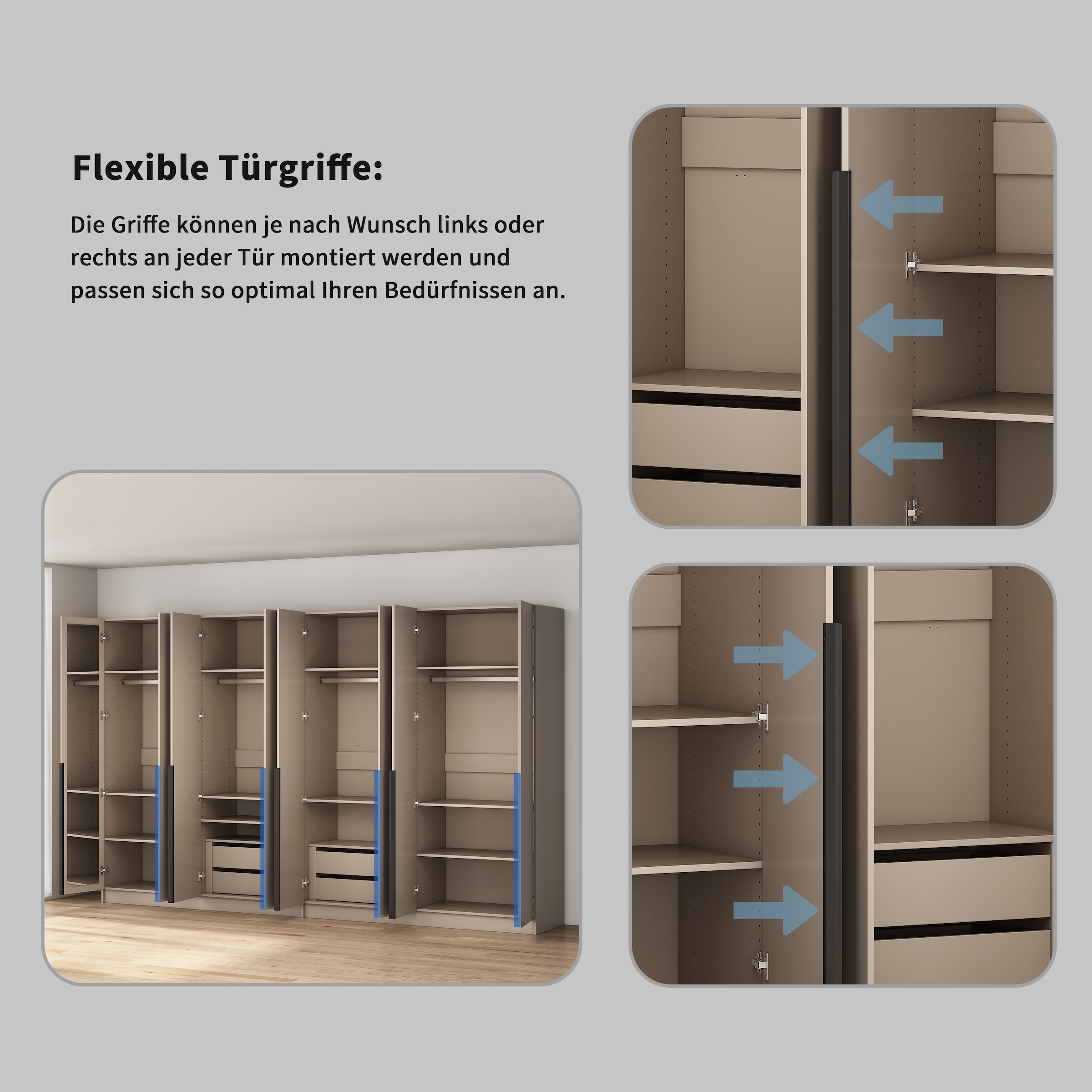 GOODproduct »Annor Schlafzimmerschrank Breite 323 cm hochglanz Schrank Garderobe« Armoire à portes battantes avec aménagement intérieur parfait - poignées de porte élégantes