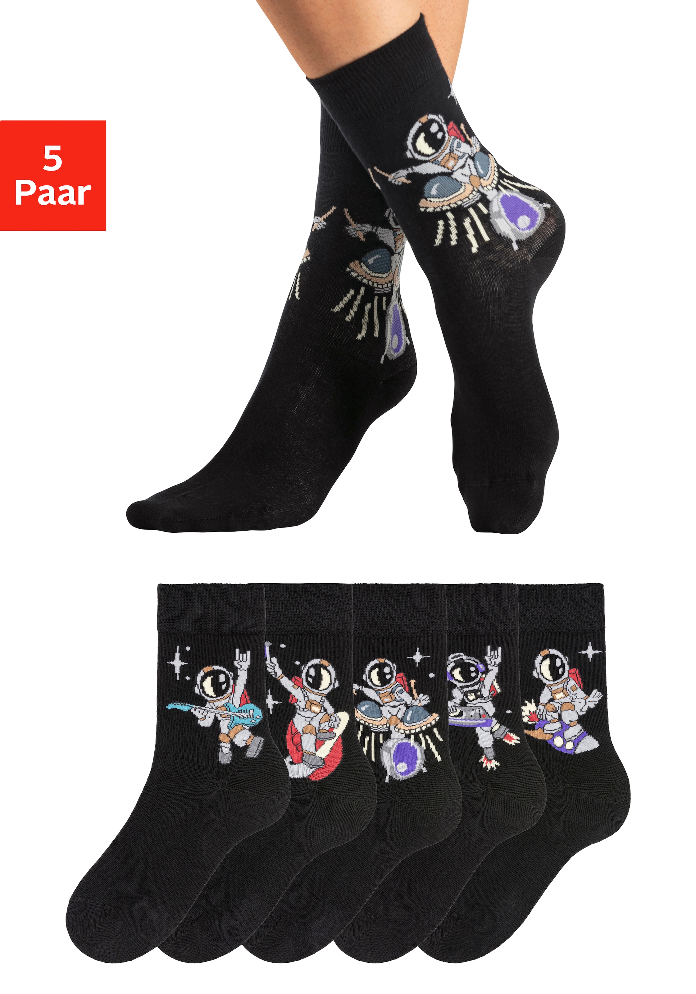 Image of H.I.S Socken Packung, 5 Stk. tlg. mit Astronaut-Motiven