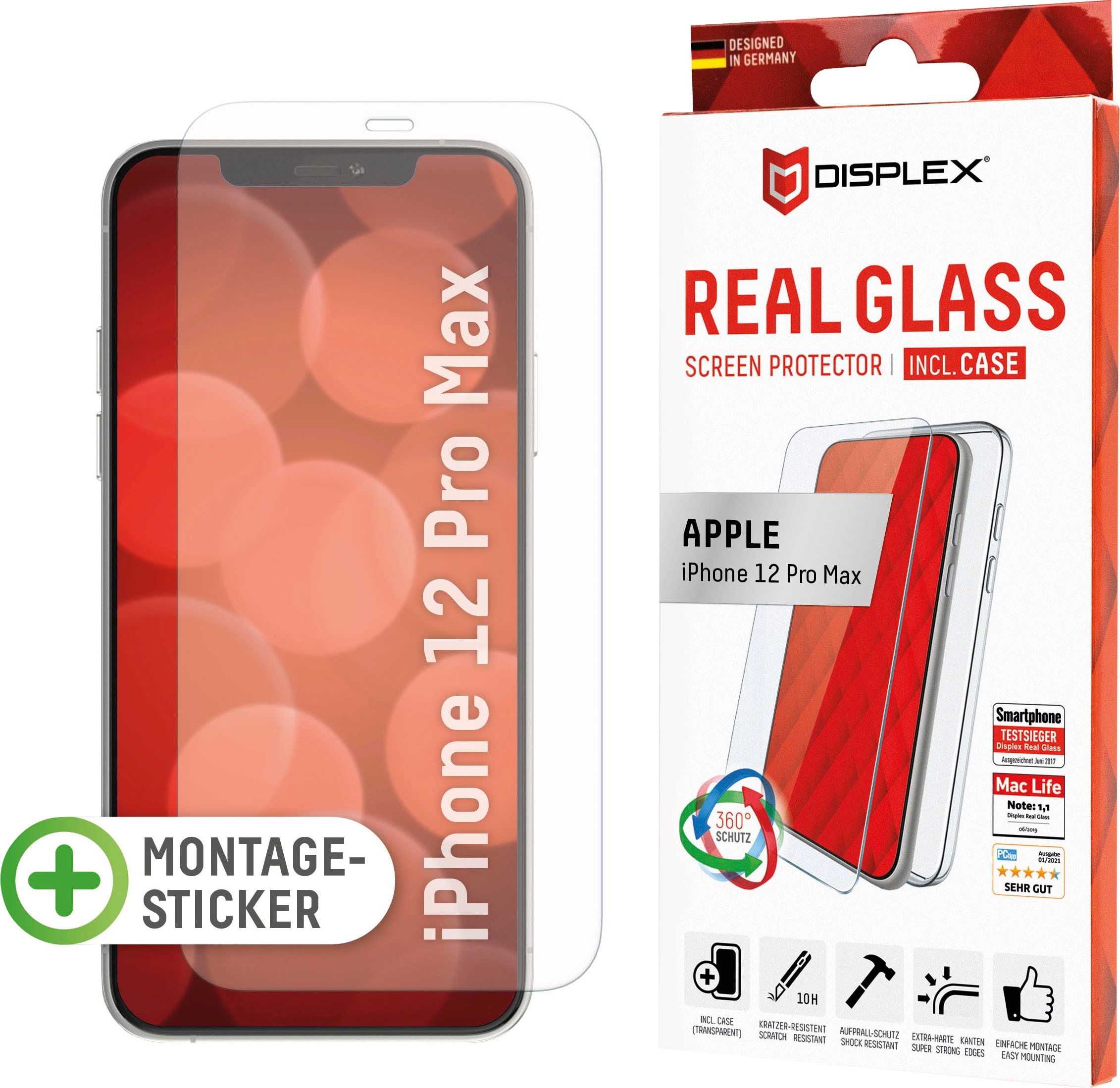 Image of Displex Displayschutzfolie »DISPLEX Real Glass Panzerglas für Apple iPhone 12 Pro Max (6,7"), 10H Tempered Glass, mit Montagesticker, 2D«, für Apple iPhone 12 Pro Max bei Ackermann Versand Schweiz
