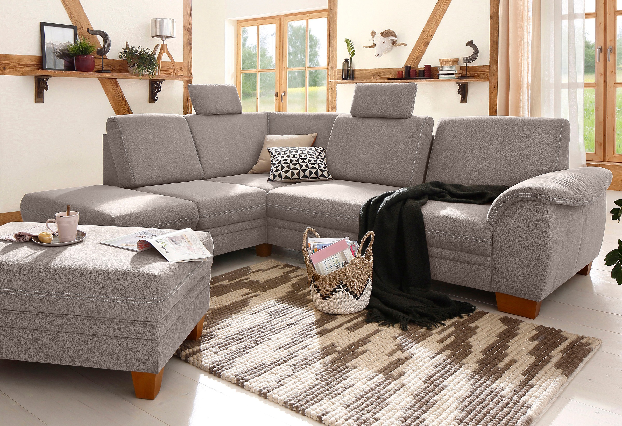 Image of Home affaire Ecksofa "Husum L-Form" mit Sitztiefenverstellung, Federkern-Polsterung und Kontrastnaht