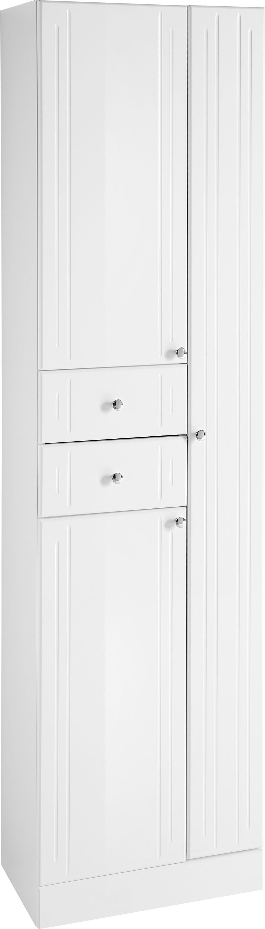 Image of Saphir Hochschrank "Quickset 955 Badschrank, 50 cm breit, 3 Türen, 2 Schubladen" Badezimmer-Hochschrank inkl. Türdämpfer, Griffe in Chrom glänzend